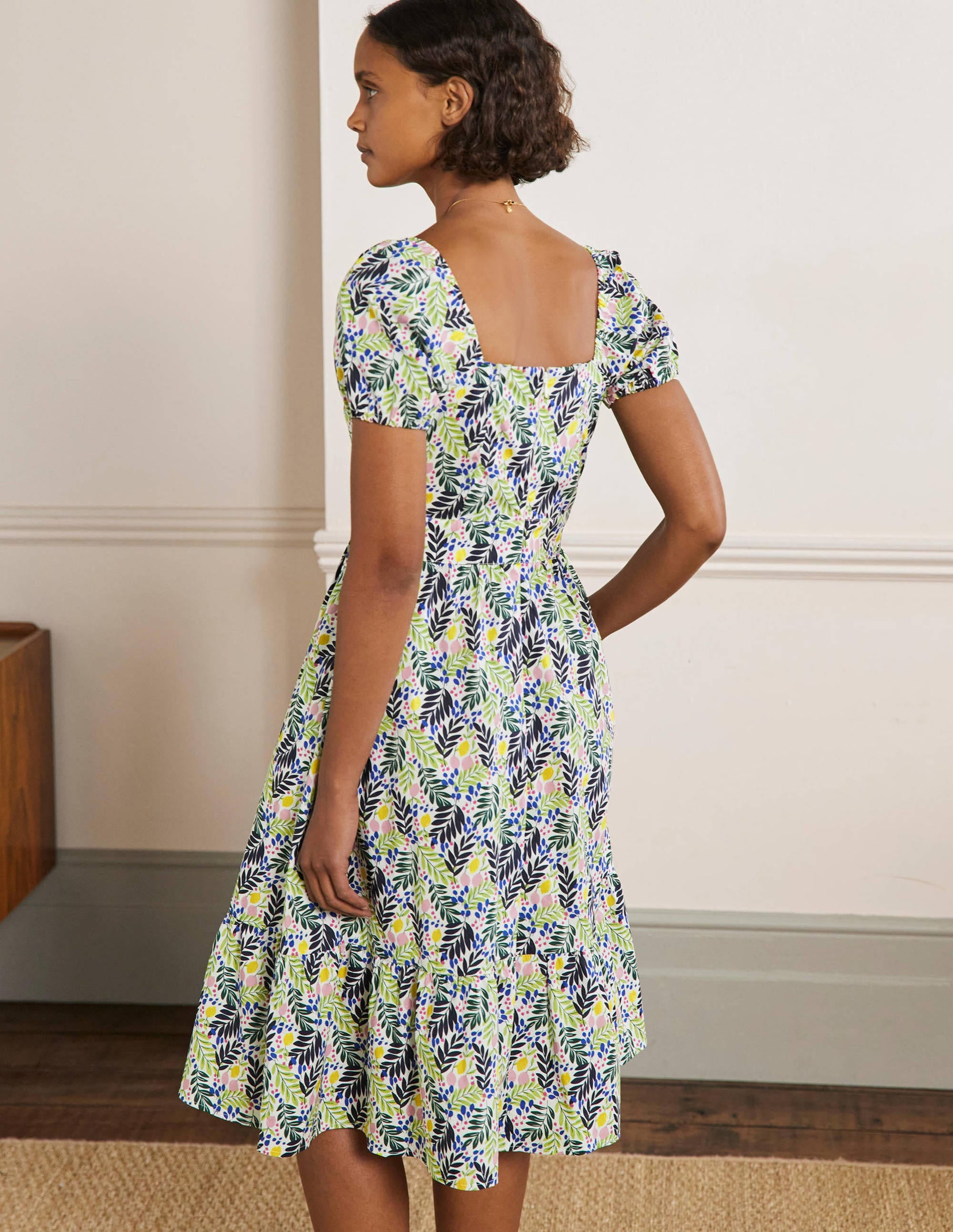 Square Neck Tiered Dress-Multi, Lemon Foliage - Image 3