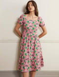 Stufenkleid mit eckigem Ausschnitt-Blümchenrosa, Orientalisches Palmenmuster