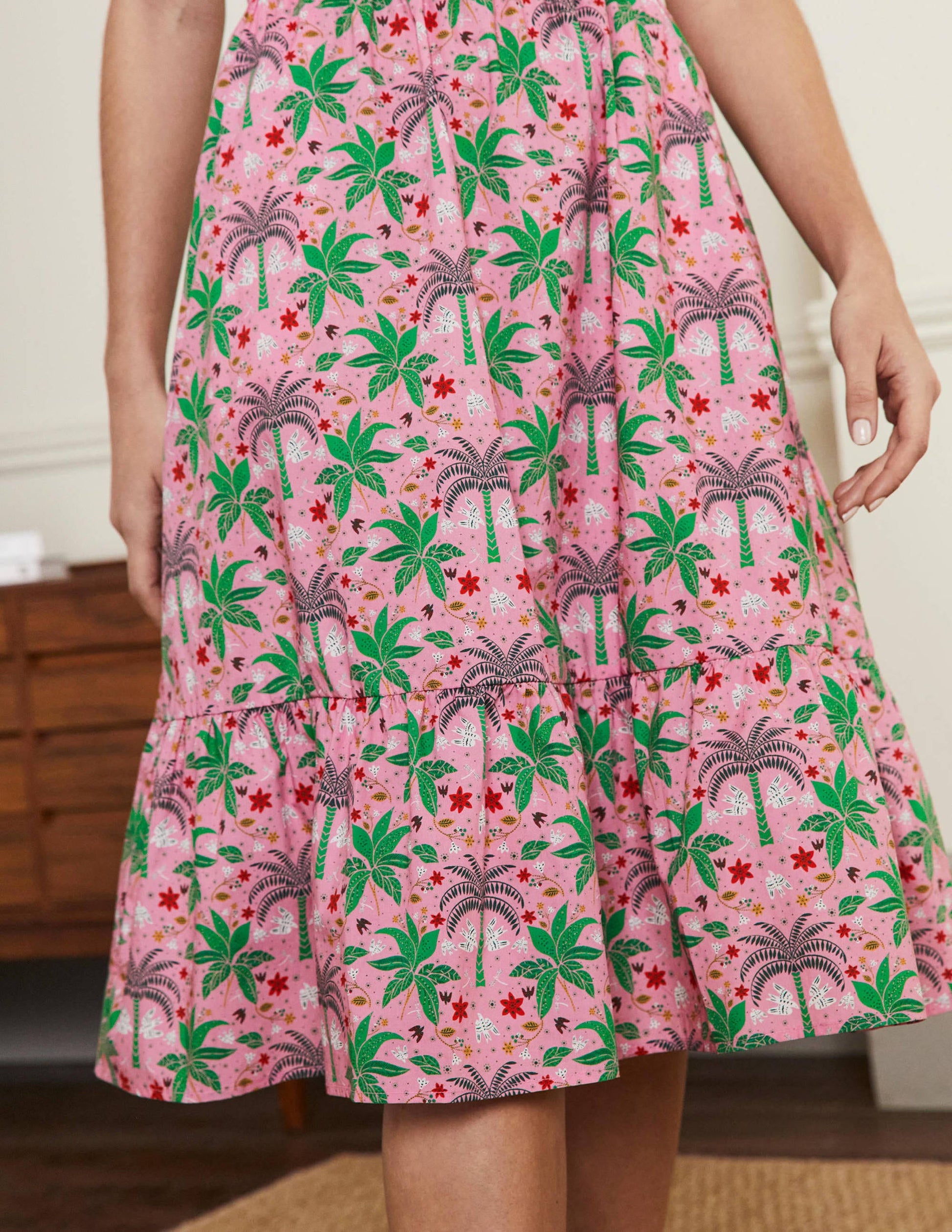Stufenkleid mit eckigem Ausschnitt-Blümchenrosa, Orientalisches Palmenmuster-2
