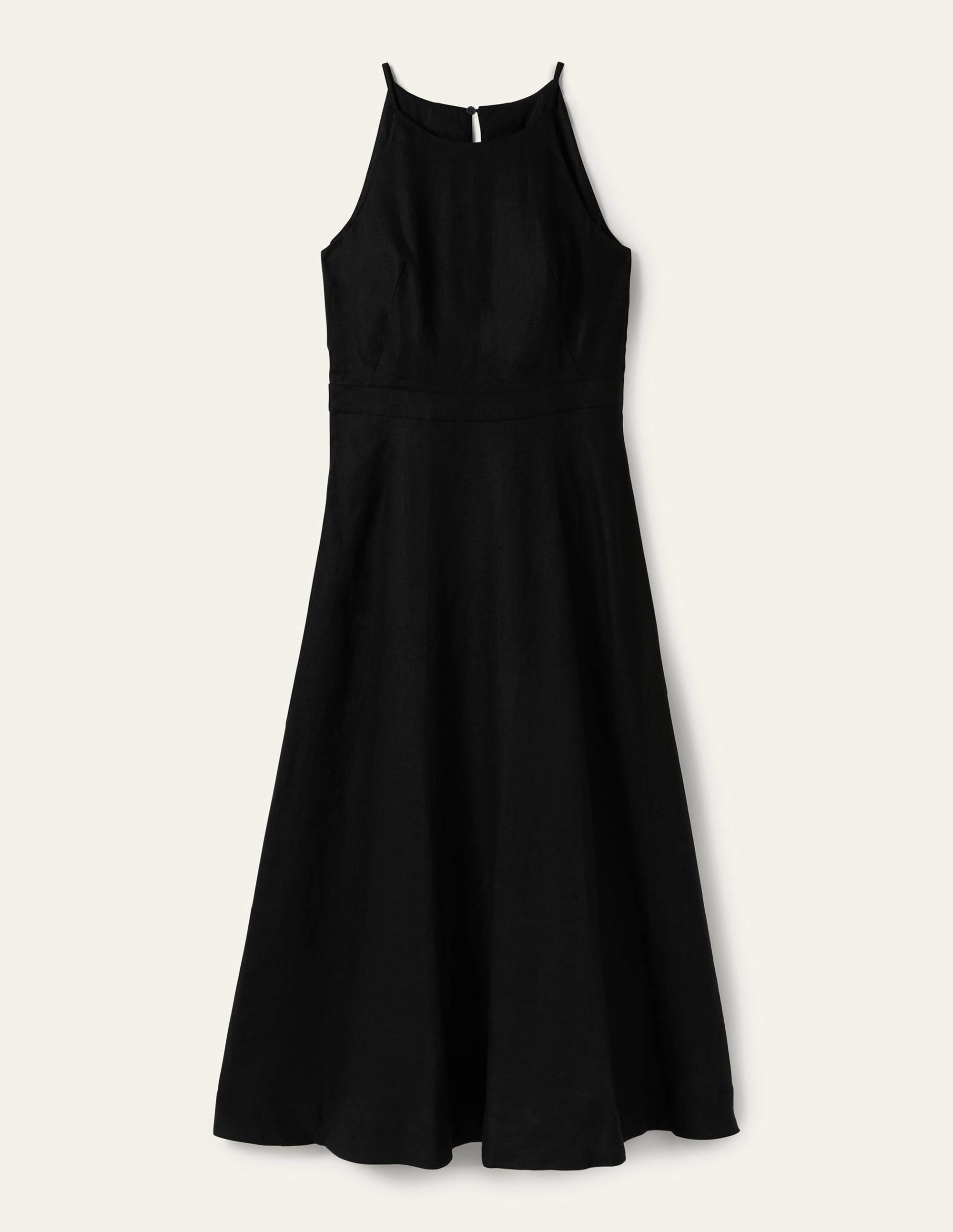 Halterneck Linen Midi Dress-Black - Image 6