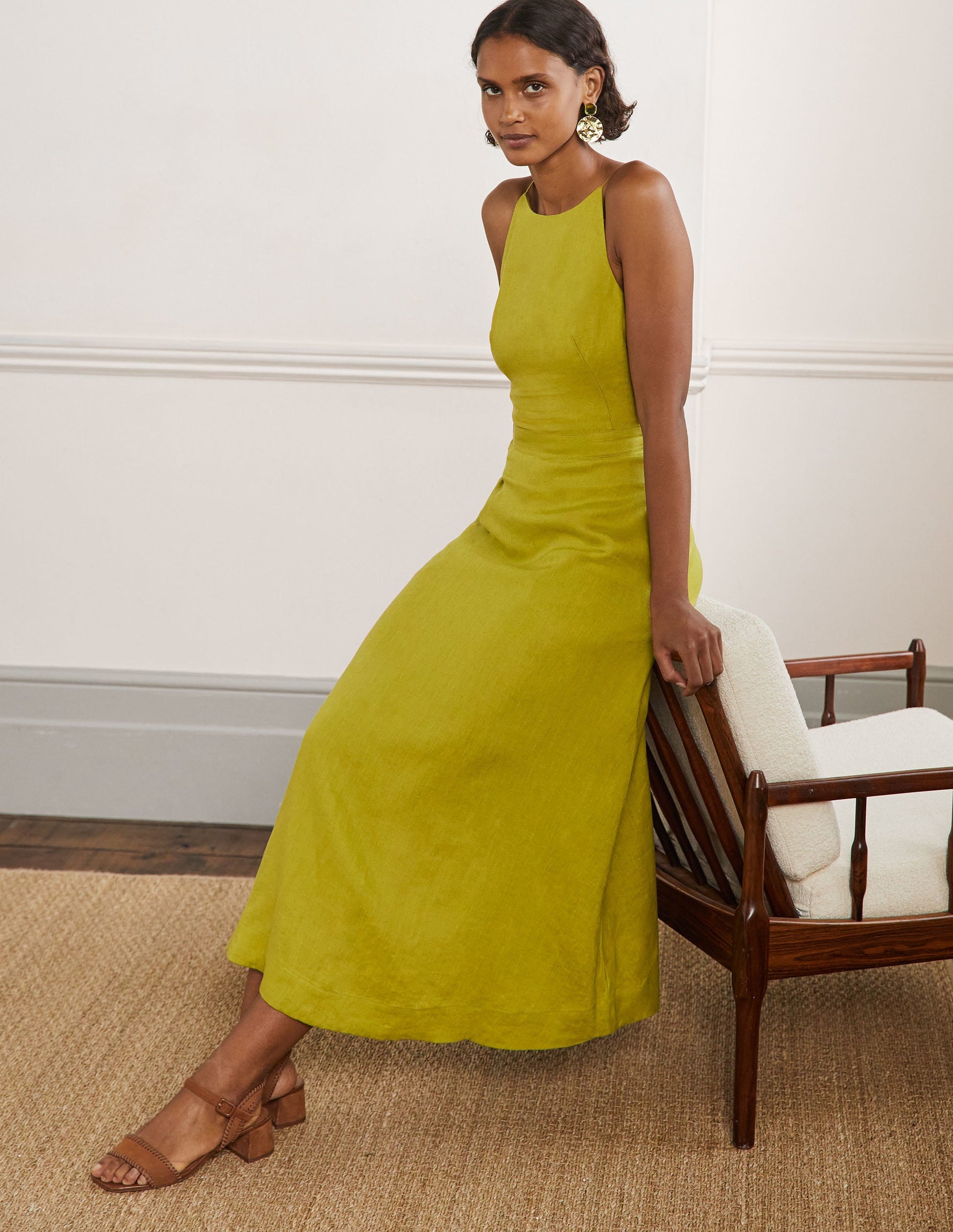 Neckholder-Midikleid aus Leinen-Sternfruchtgrün-4
