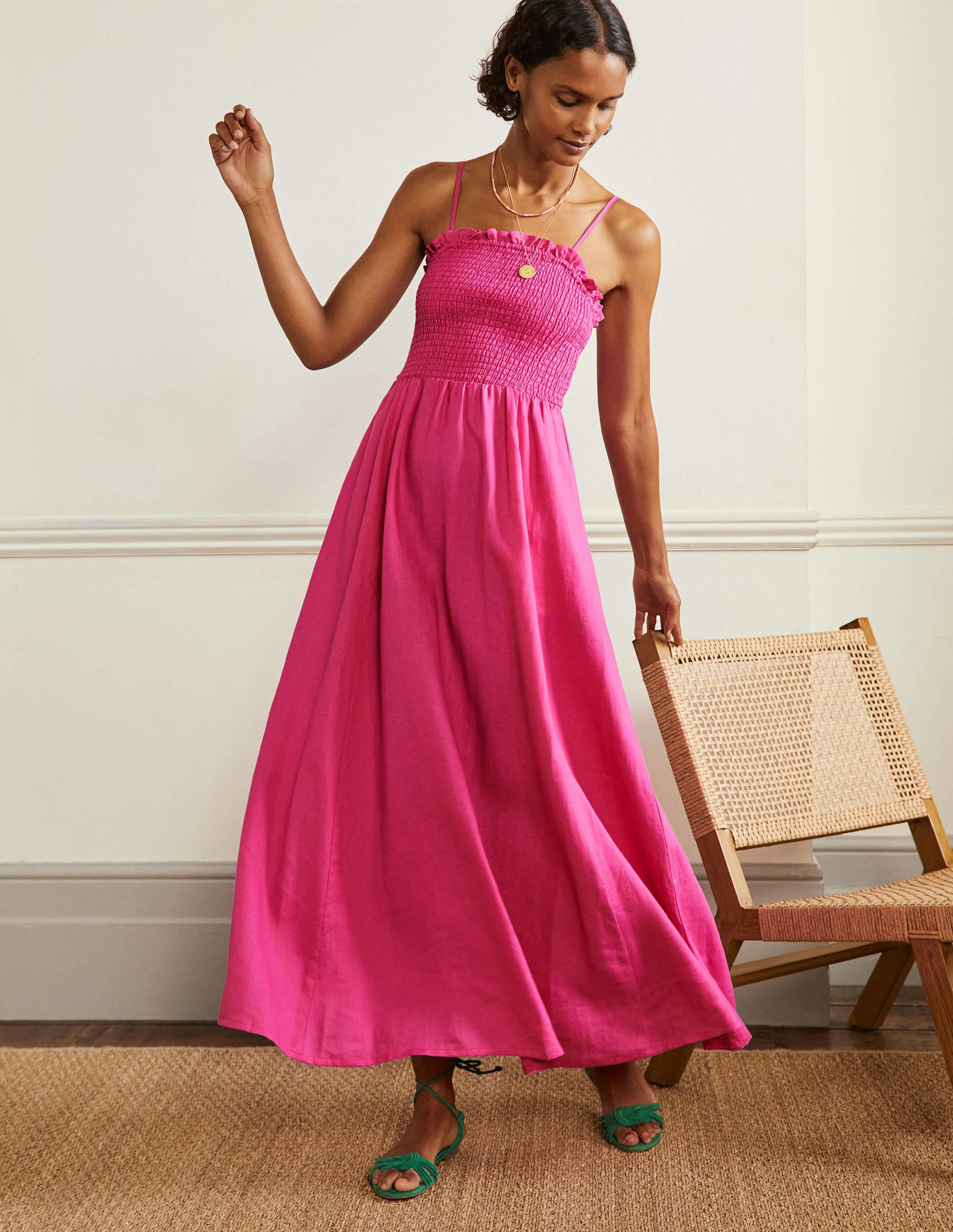 Trägerloses Leinen-Midikleid-Knalliges Stiefmütterchen - Image 4