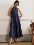 Gestuftes Neckholder-Maxikleid-Marineblau