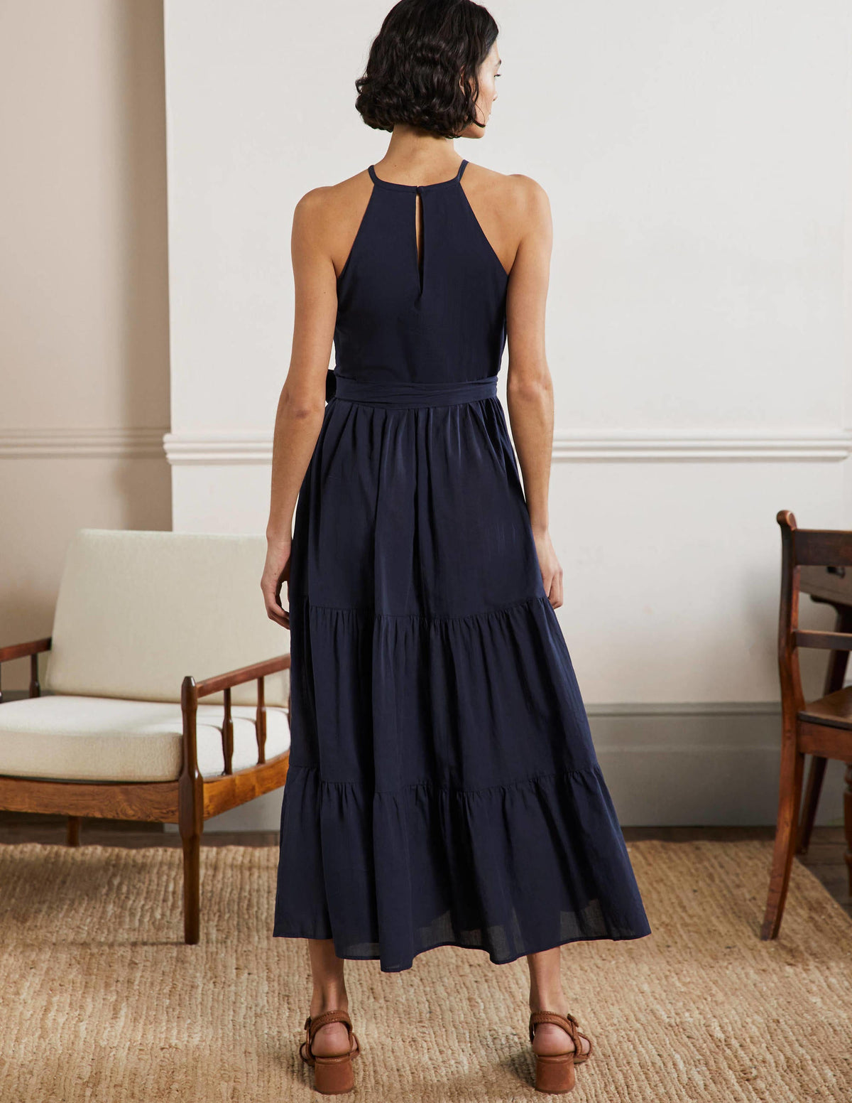 Gestuftes Neckholder-Maxikleid-Marineblau - Image 3