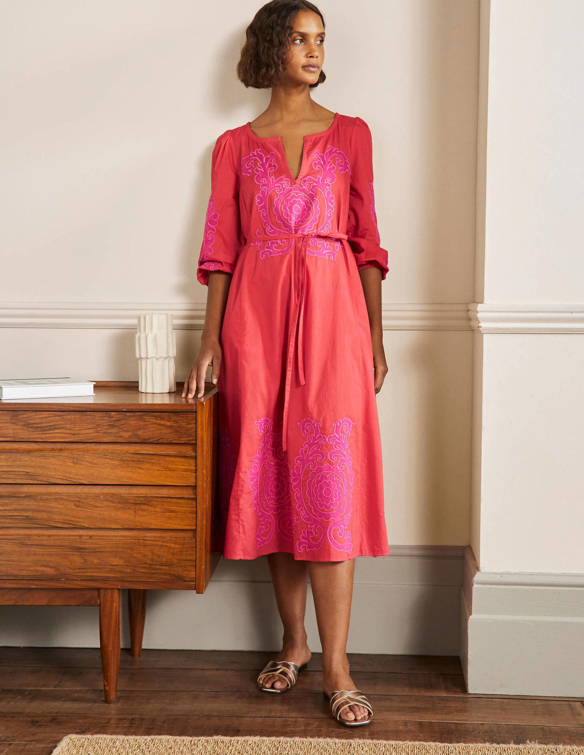 Midikleid mit Applikation-Knalliges Papayaorange - Image 1