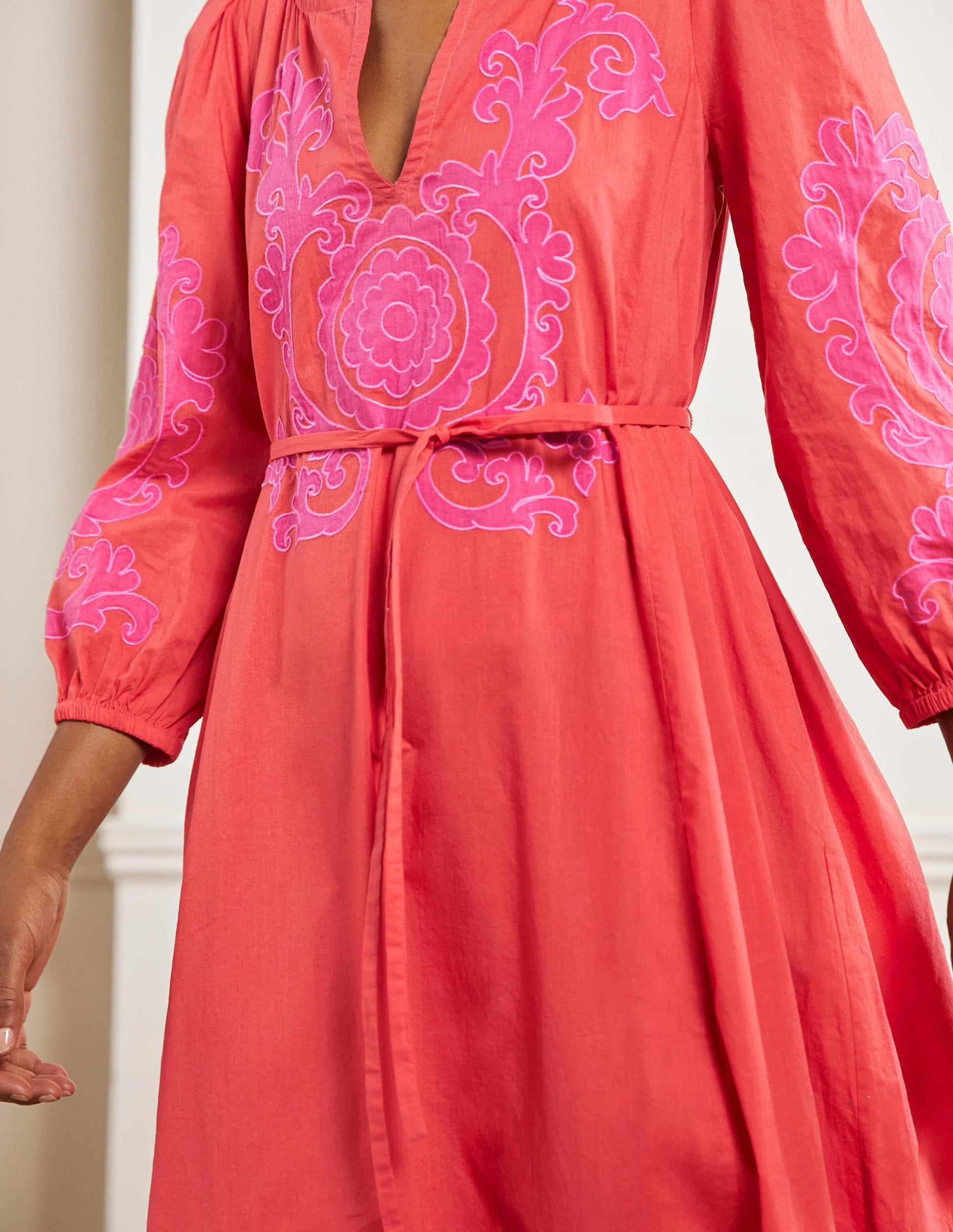 Midikleid mit Applikation-Knalliges Papayaorange-5