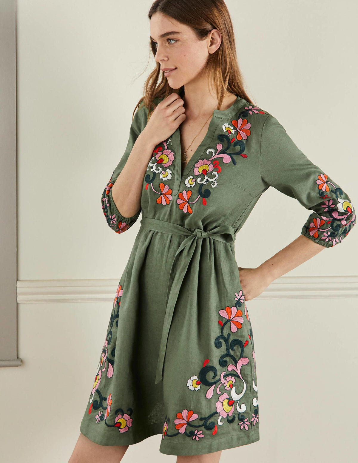 Embroidered Linen Dress-Alder-4