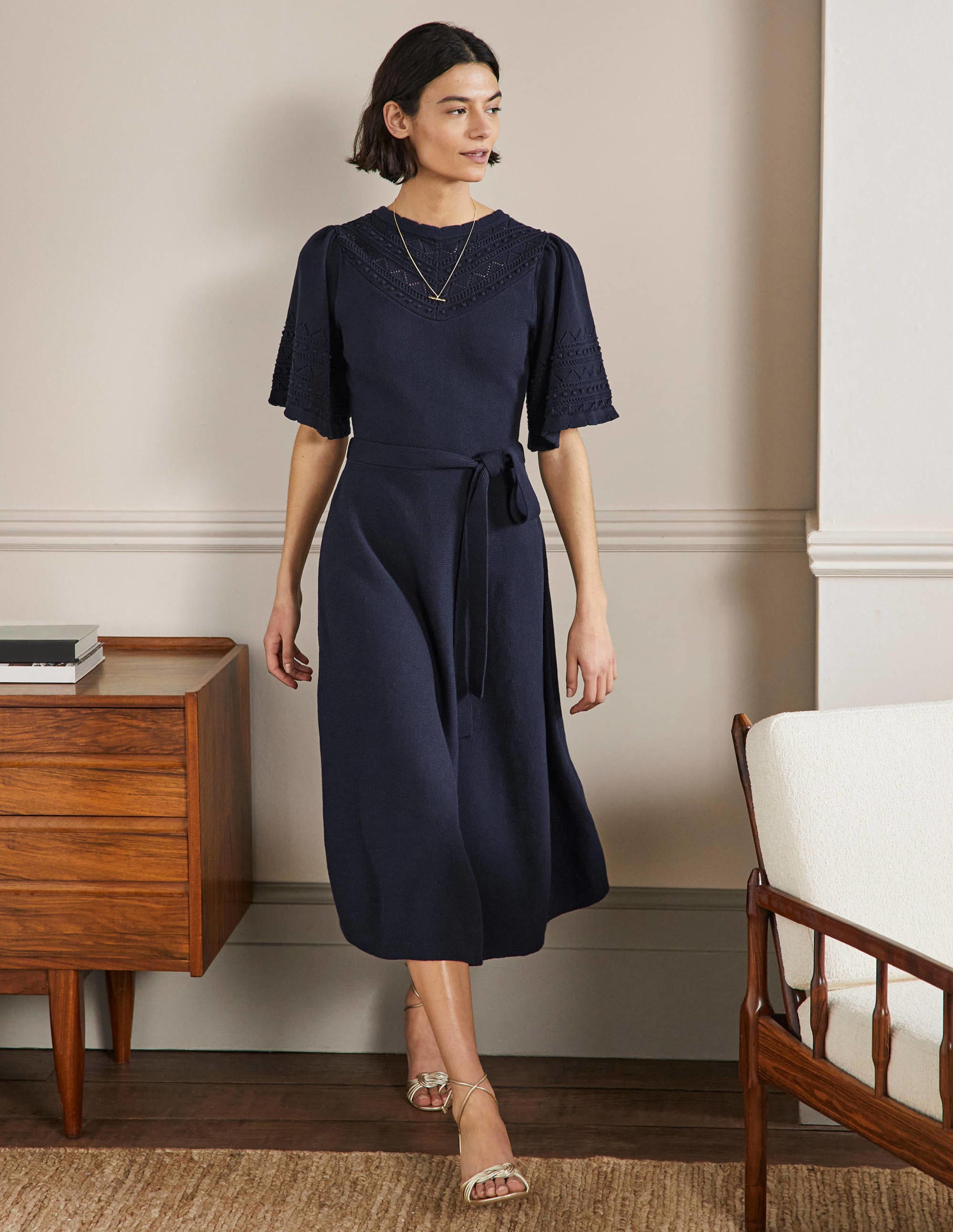 Strickkleid mit weiten Ärmeln-Marineblau - Image 1
