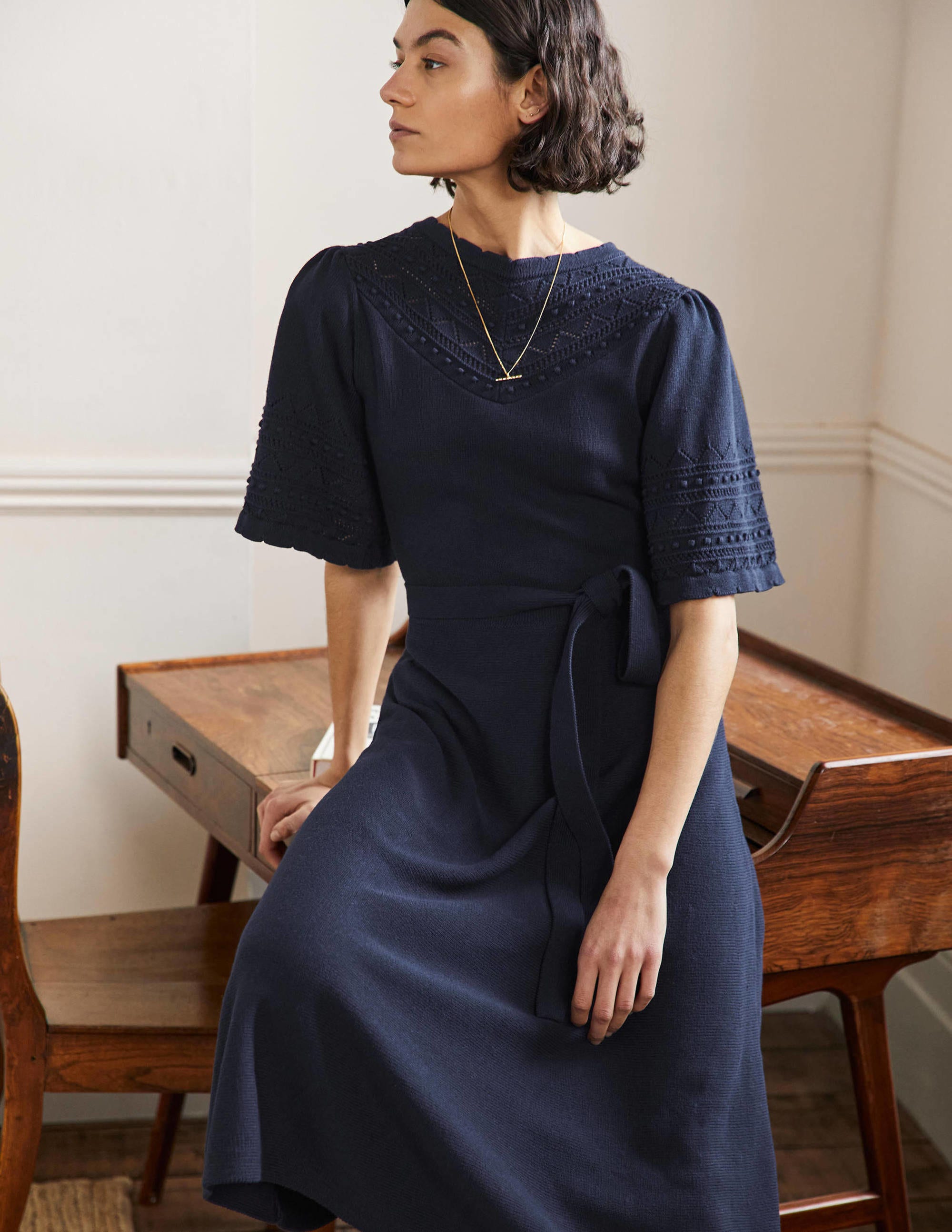Strickkleid mit weiten Ärmeln-Marineblau - Image 4