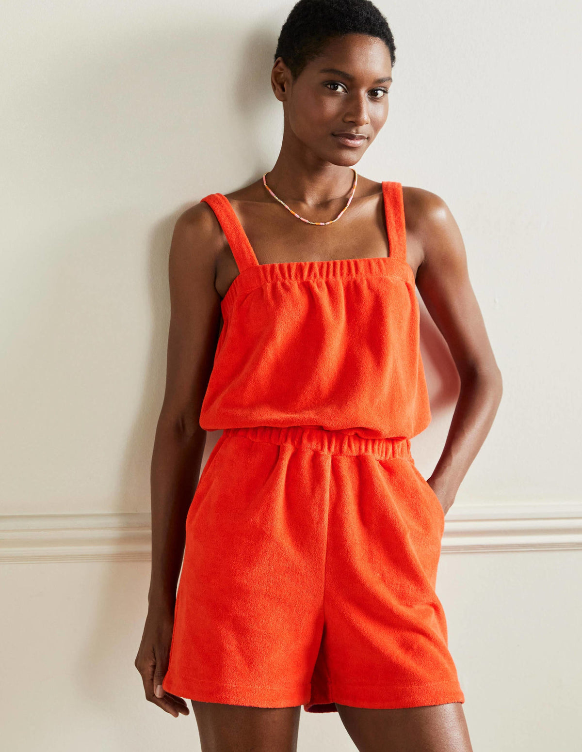 Erica Towelling Playsuit-Papaya-1