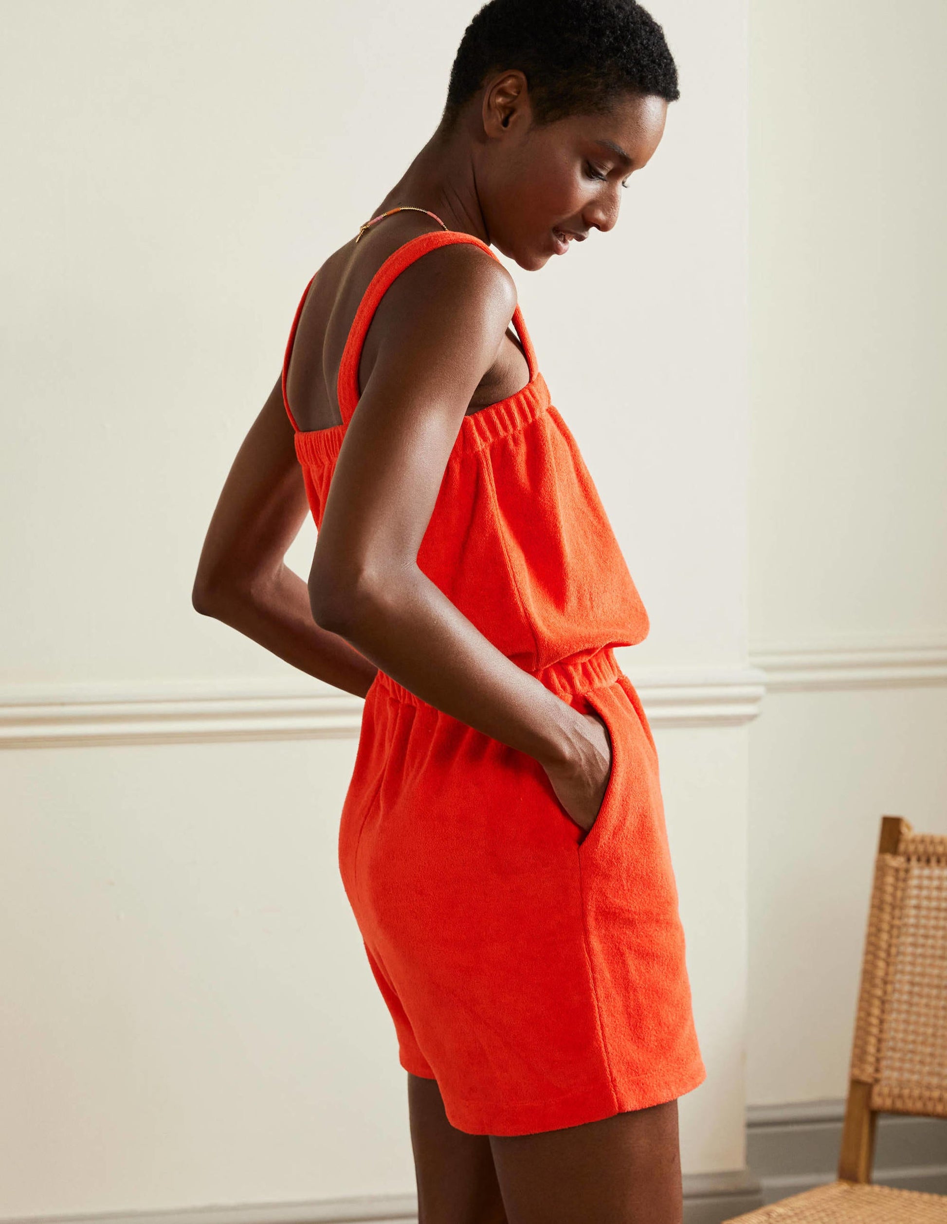 Erica Towelling Playsuit-Papaya-4