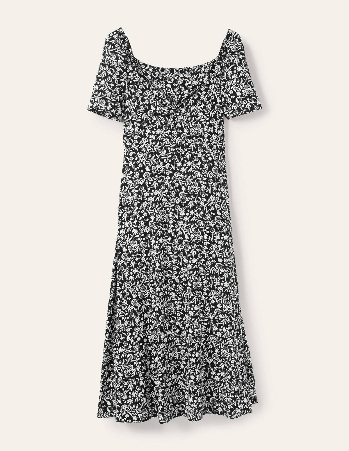 Jersey-Midikleid mit Herzausschnitt-Schwarz, Hübsches Blumenmuster-6
