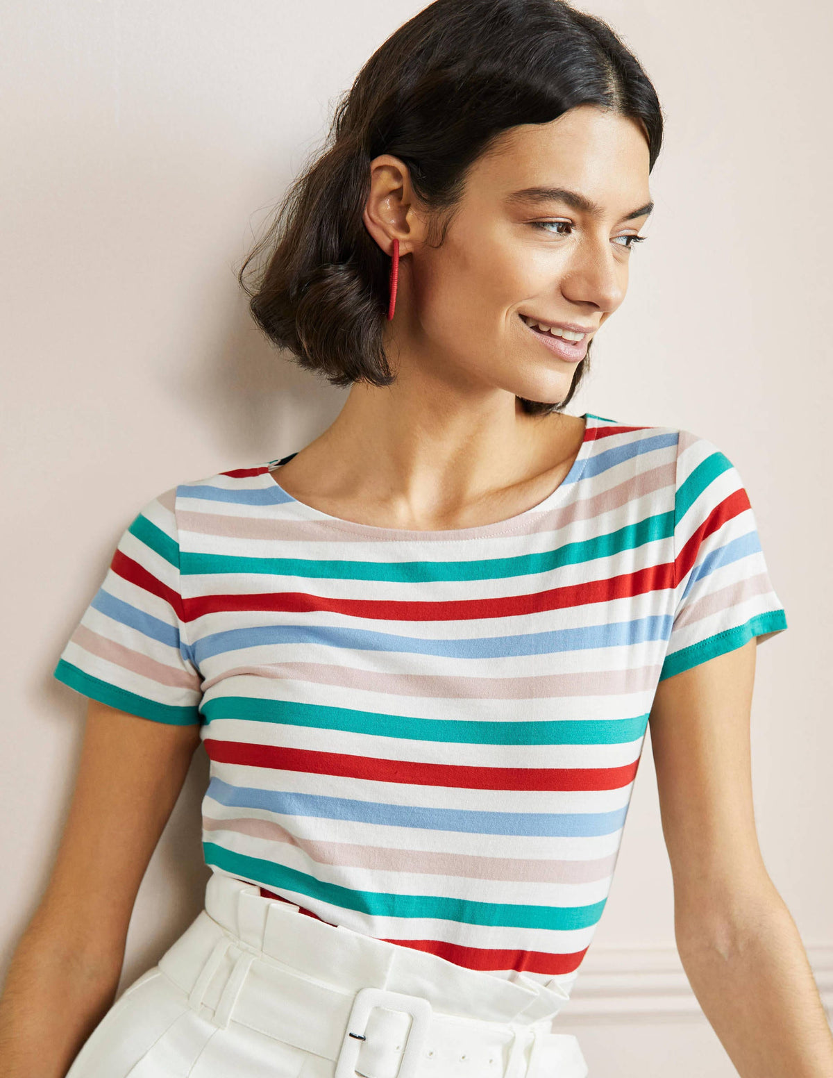 Kurzärmliges Bretonshirt-Klee/Graublau, Gestreift-1