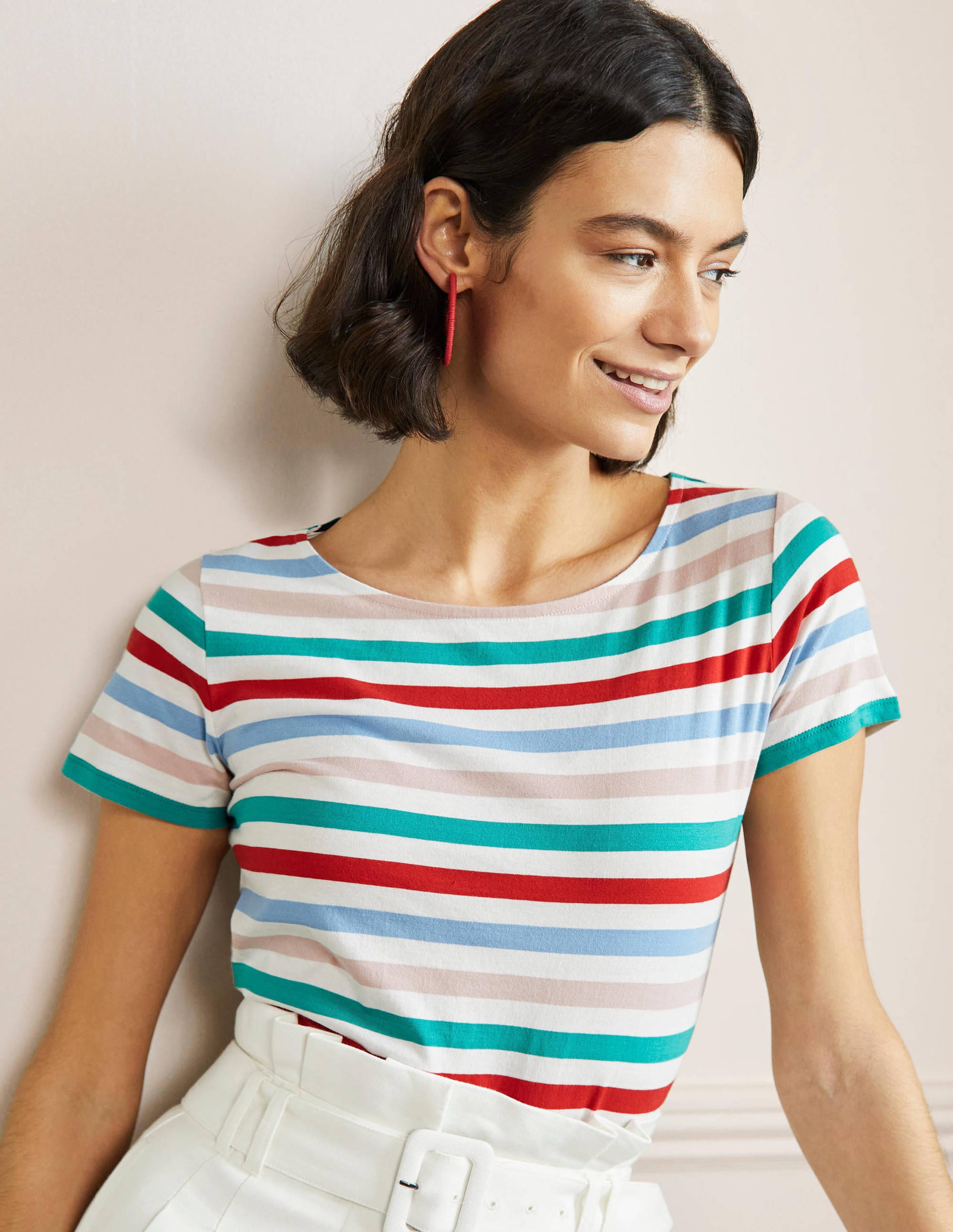 Kurzärmliges Bretonshirt-Klee/Graublau, Gestreift - Image 1