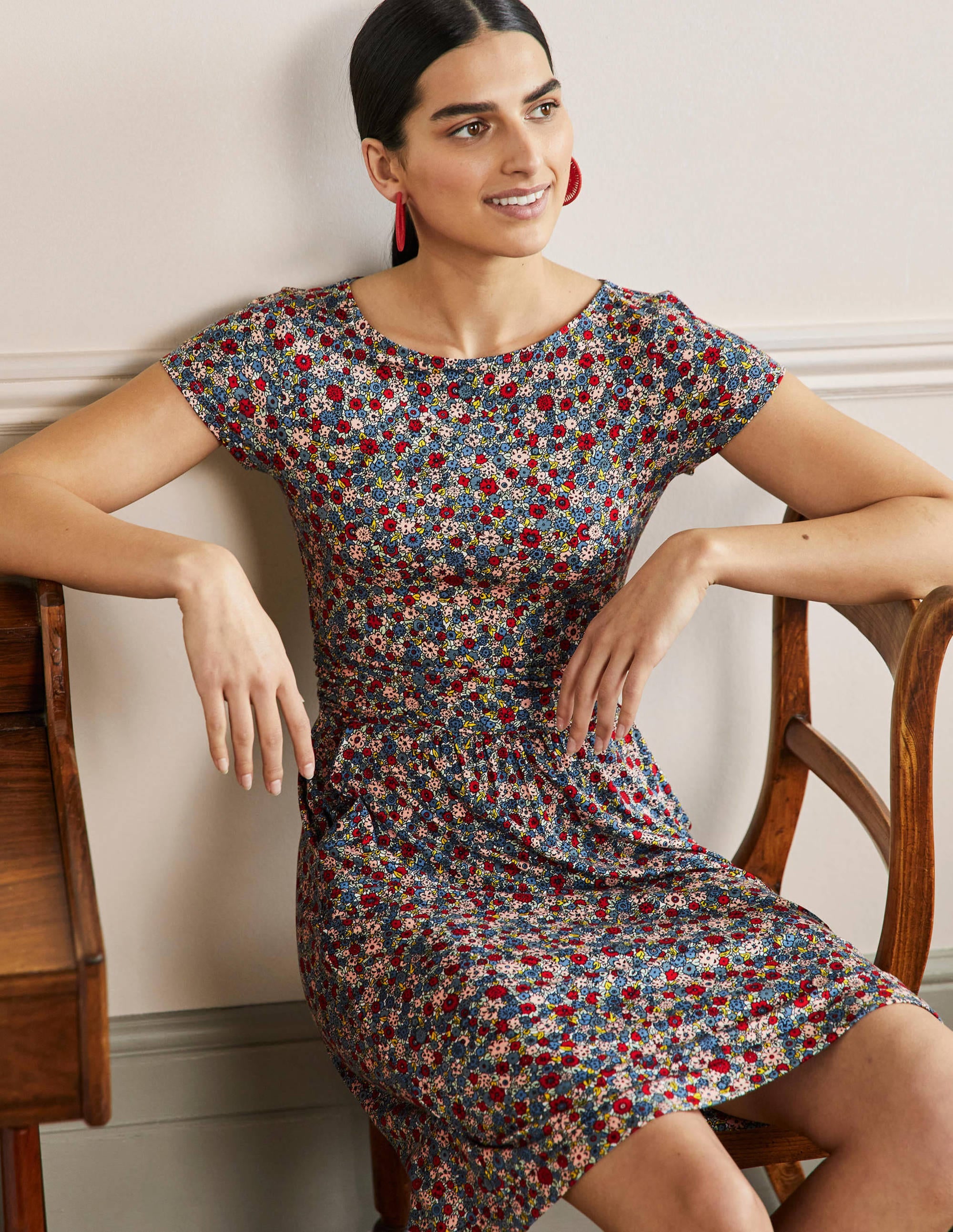 Amelie Jerseykleid-Rivierablau, Gruppierte Blumen - Image 4