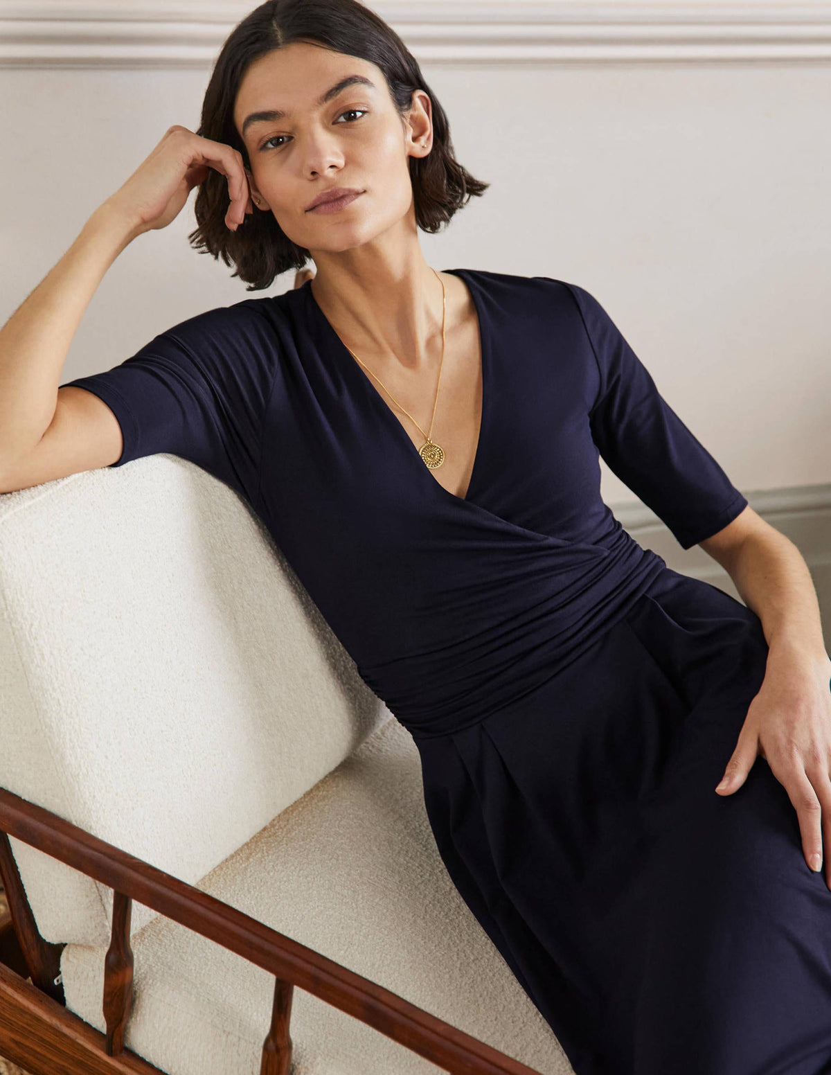 Midikleid aus Jersey mit geraffter Taille-Marineblau - Image 4
