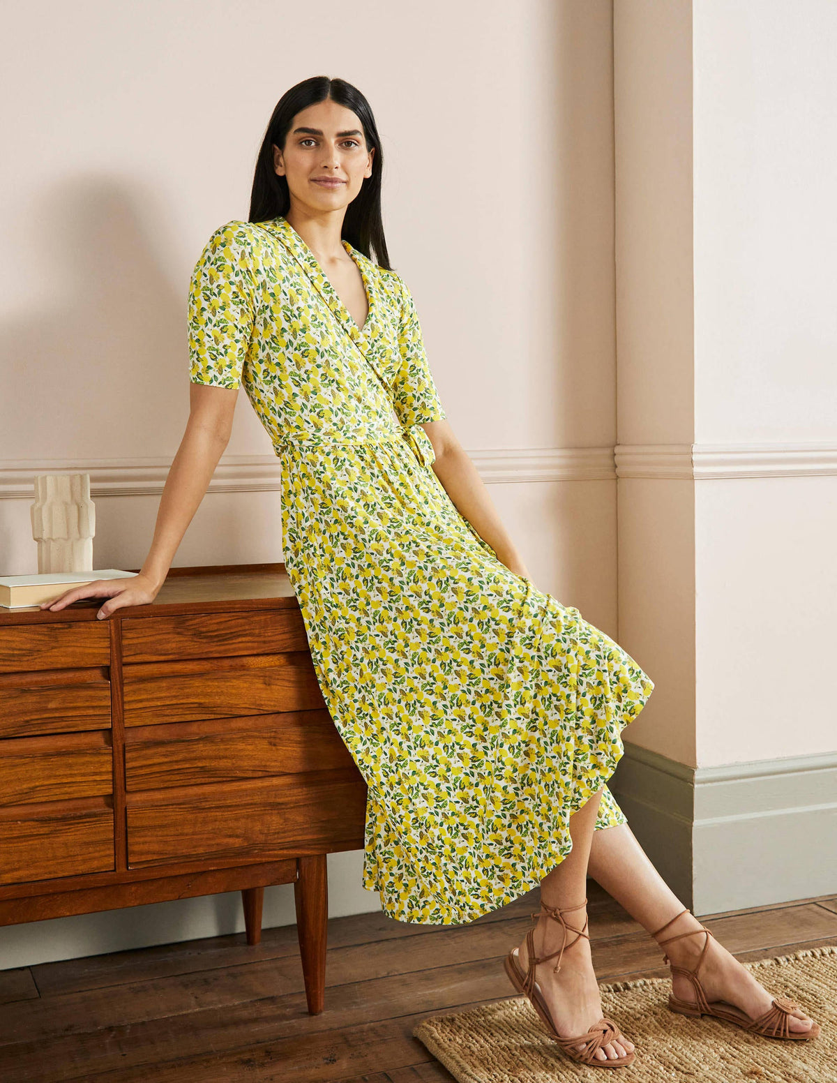 Lavinia Wickelkleid aus Jersey-Naturweiß, Zitronenranke - Image 4