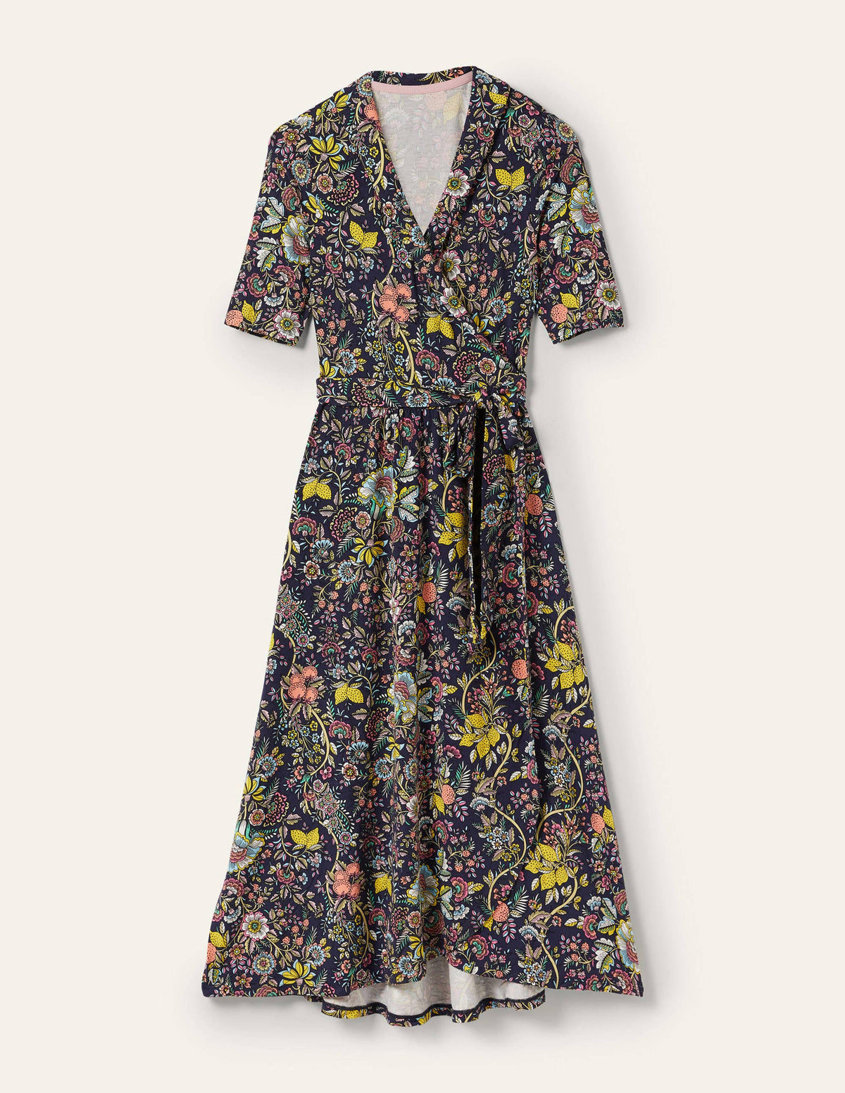 Lavinia Wickelkleid aus Jersey-Navy, Tropische Wiese - Image 5