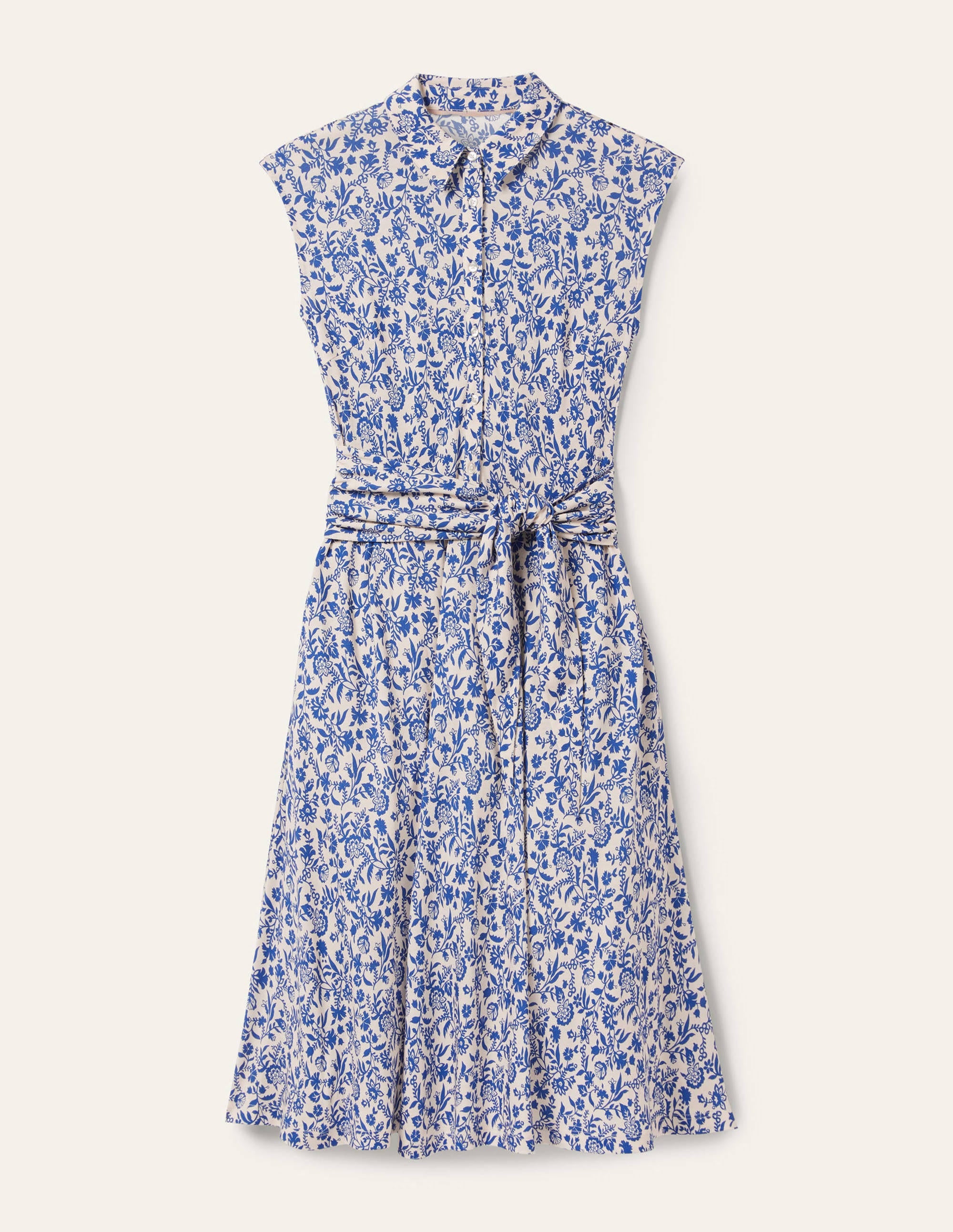 Jersey-Hemdblusenkleid mit Taillengürtel-Französisches Navy, Hübsches Blumenmuster - Image 6