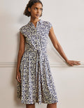 Jersey-Hemdblusenkleid mit Taillengürtel-Französisches Navy, Hübsches Blumenmuster