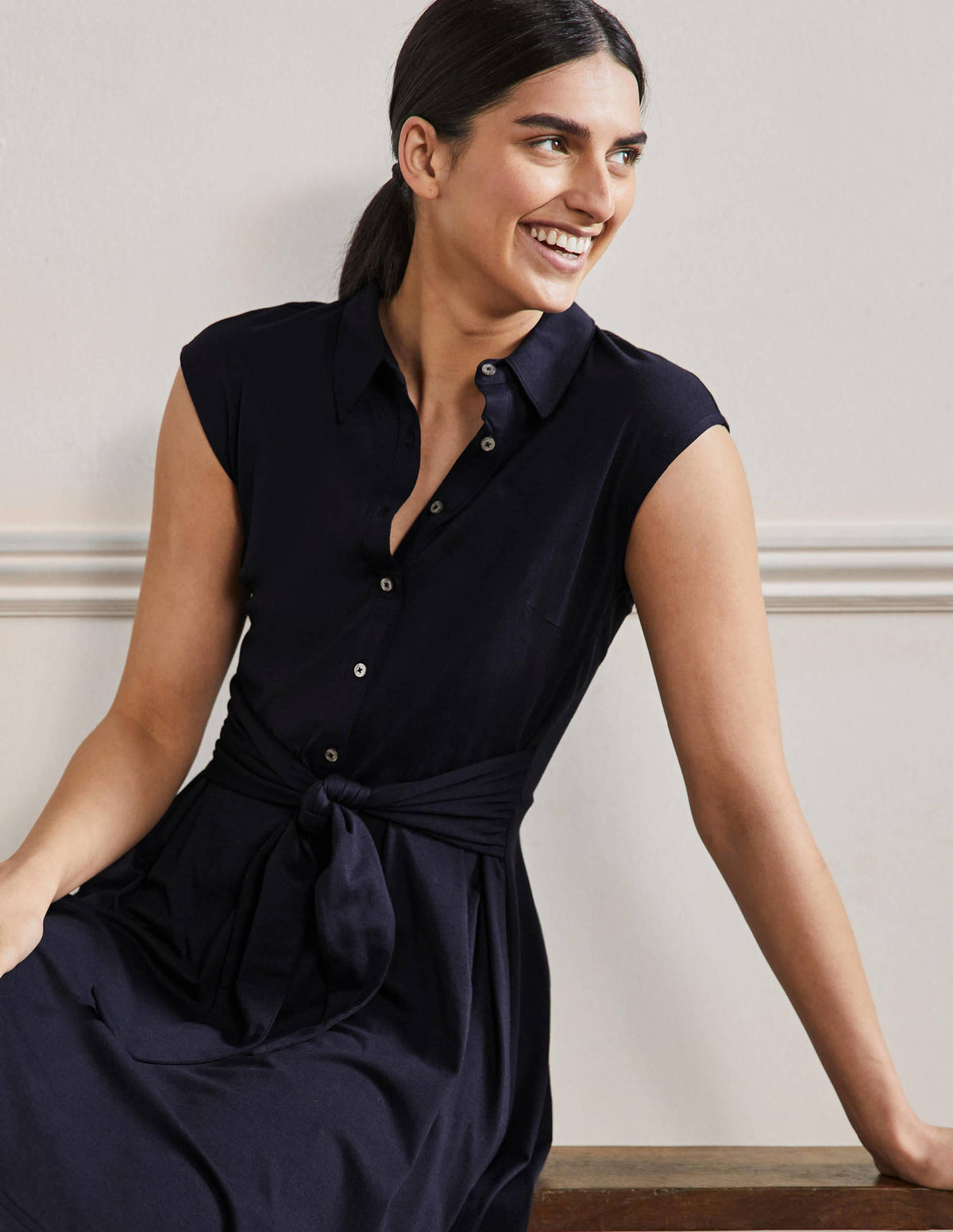 Robe-chemise Althea en jersey-Bleu marine - Image 5