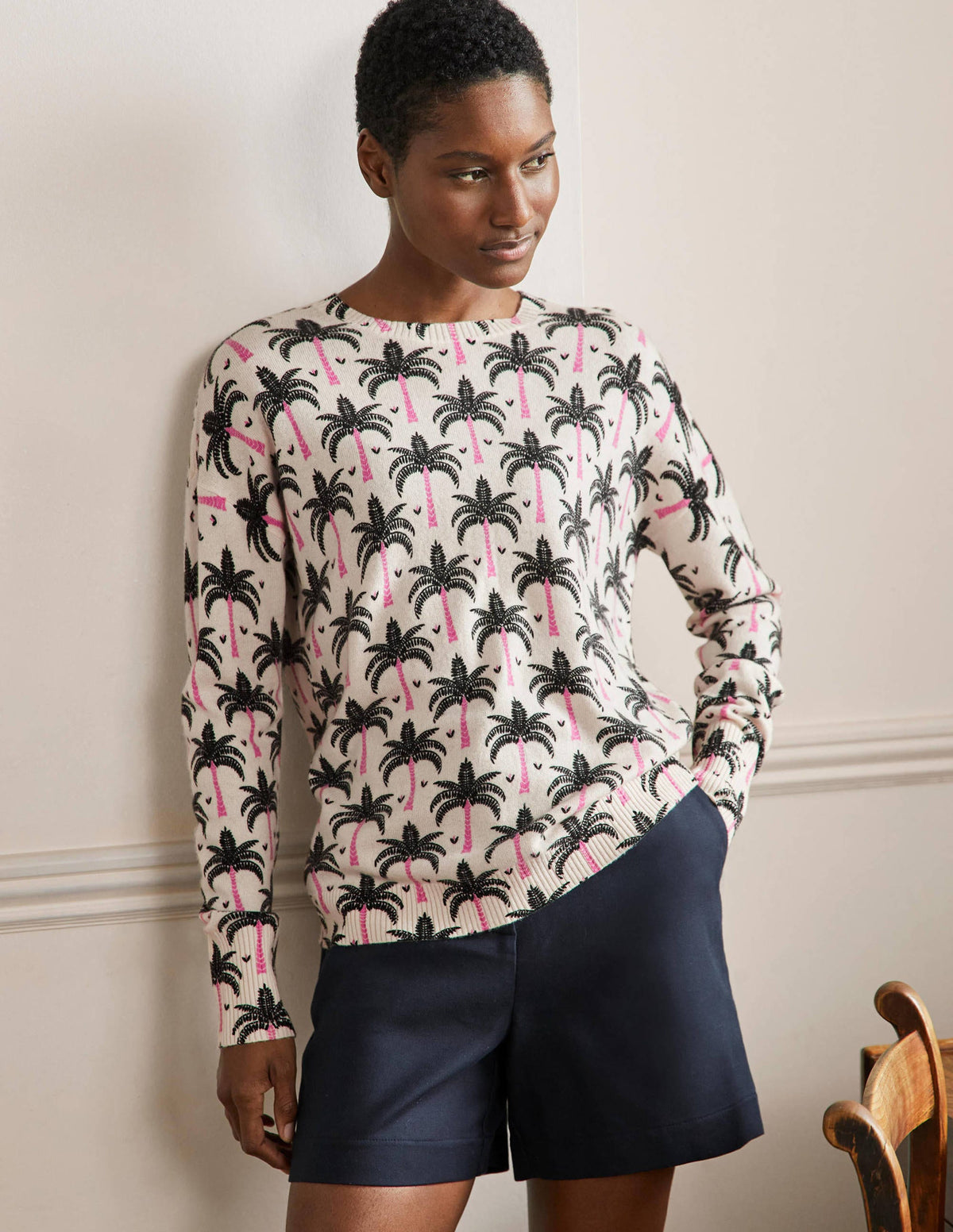 Margot Cashmere Jumper-Ivory, Paradise Palm-4