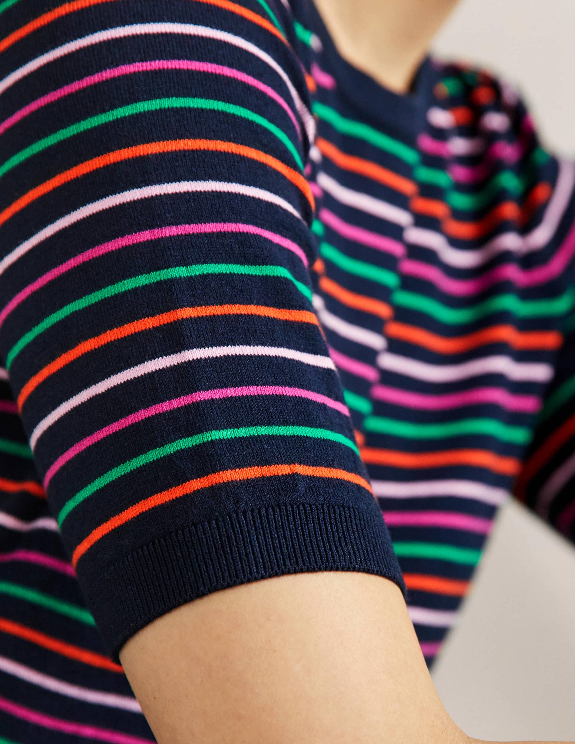 Baumwoll-Strickoberteil mit Rundhalsausschnitt-Navy/Bunt, Gestreift - Image 2