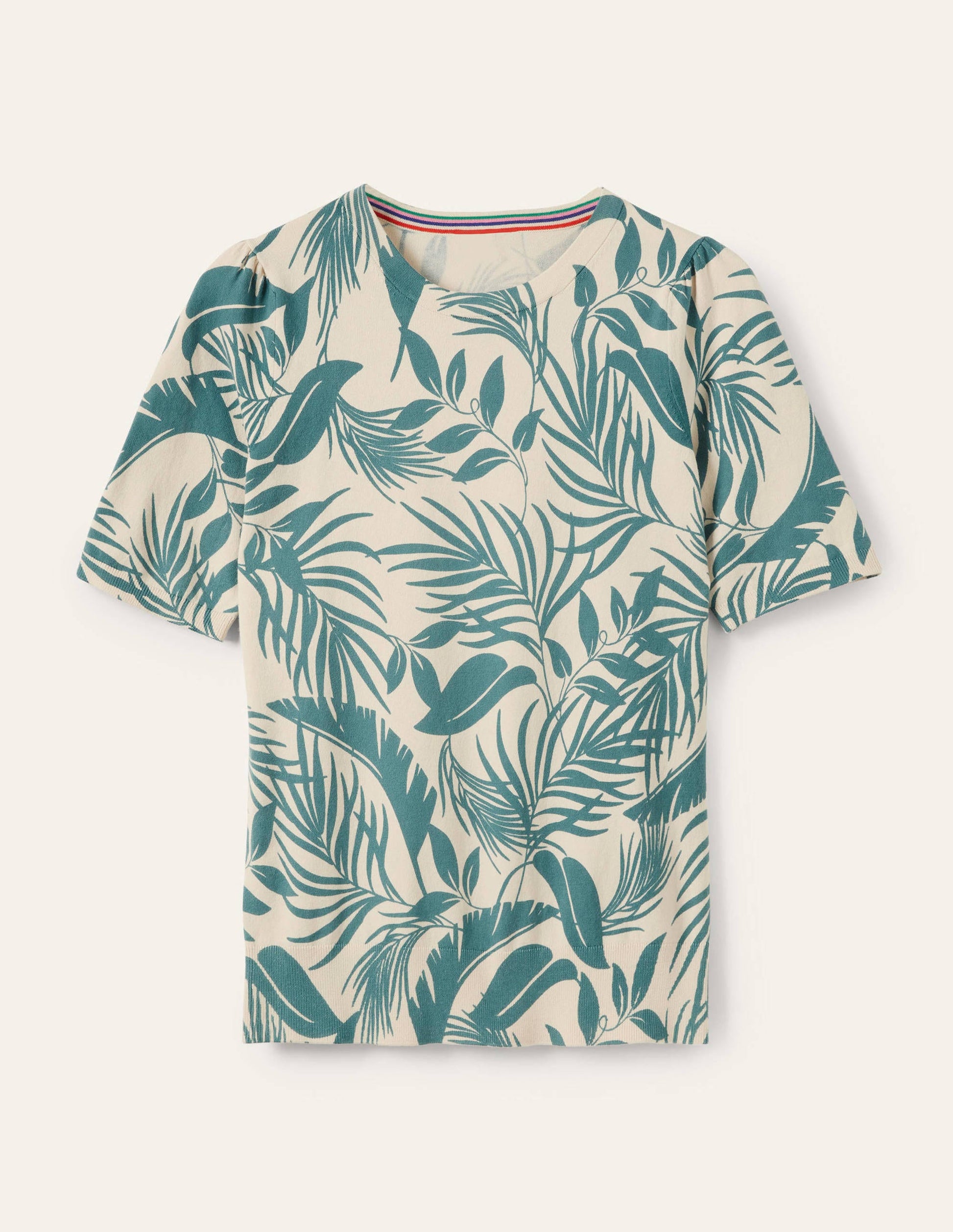 Top col rond en maille de coton-Milkshake, feuillage tropical-5