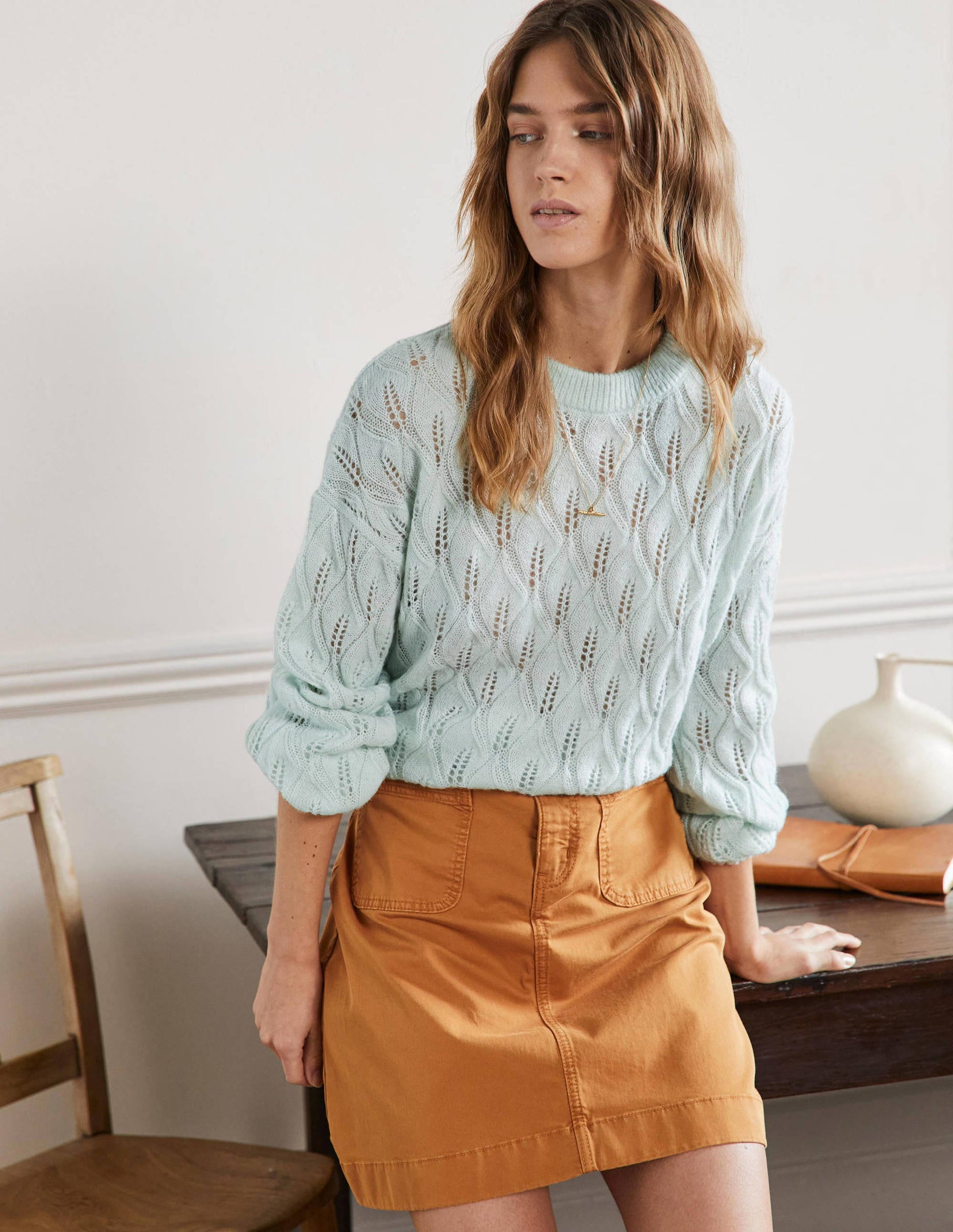 Flauschiger Pointelle-Pullover-Avocadogrün-1