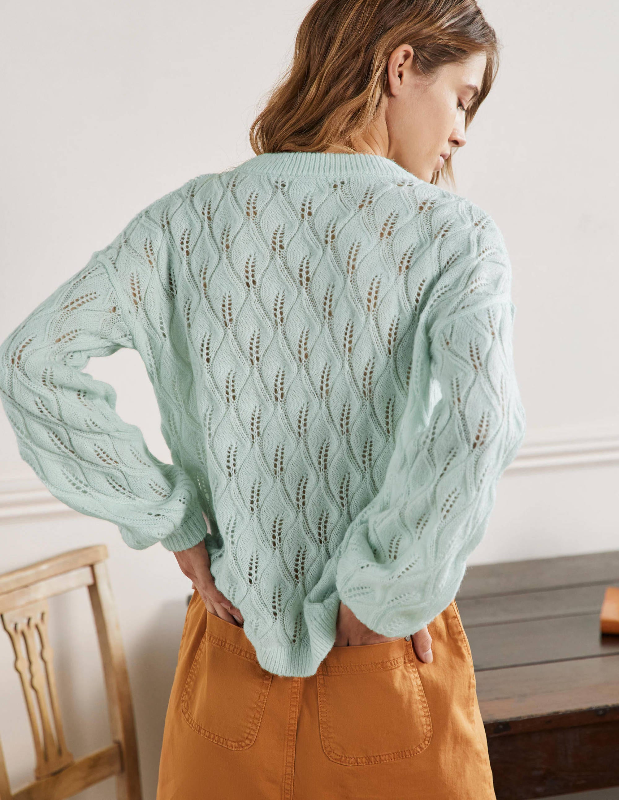 Flauschiger Pointelle-Pullover-Avocadogrün - Image 3