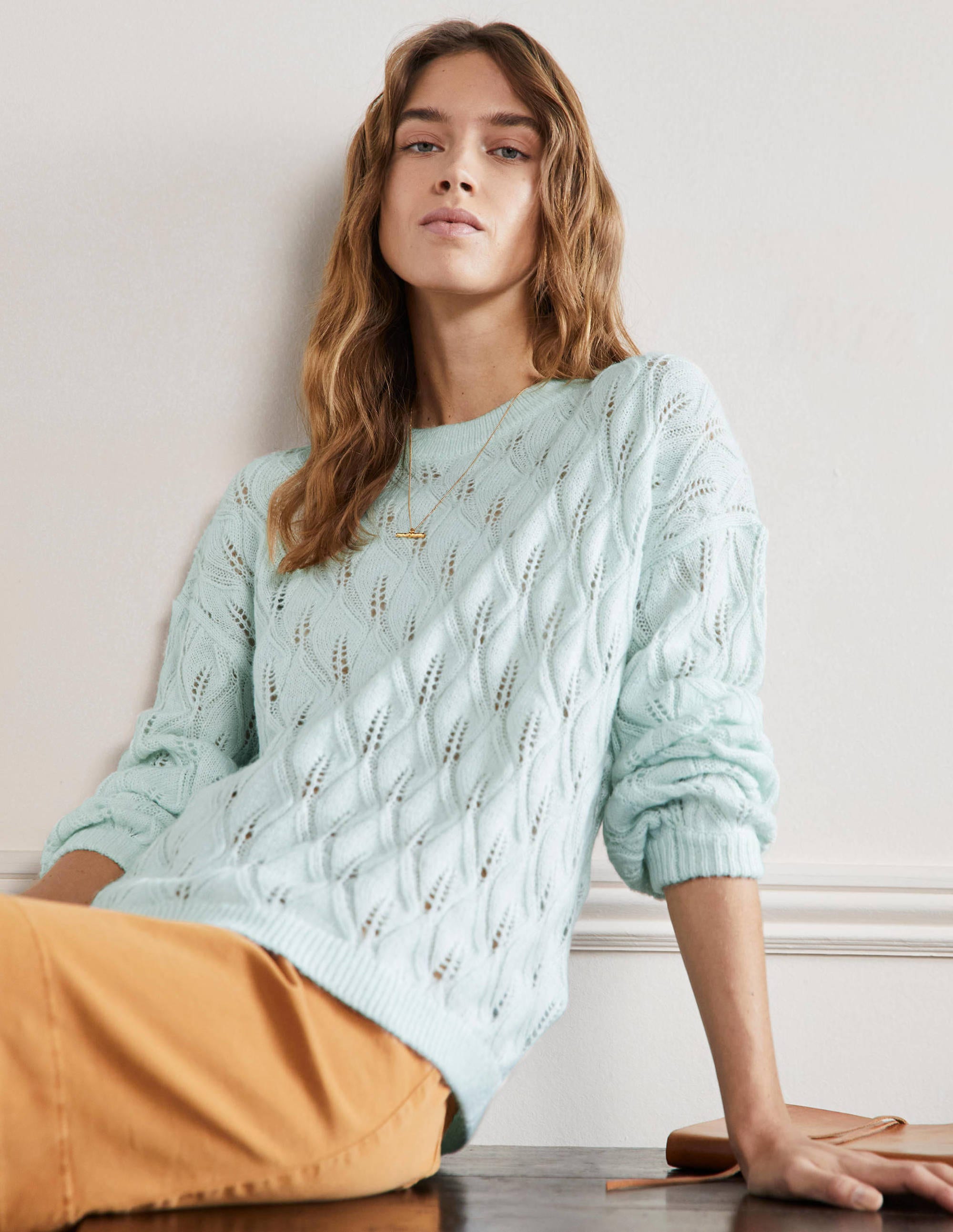Flauschiger Pointelle-Pullover-Avocadogrün - Image 4