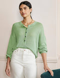 Pull à col tunisien Leandra en lin-Basilic