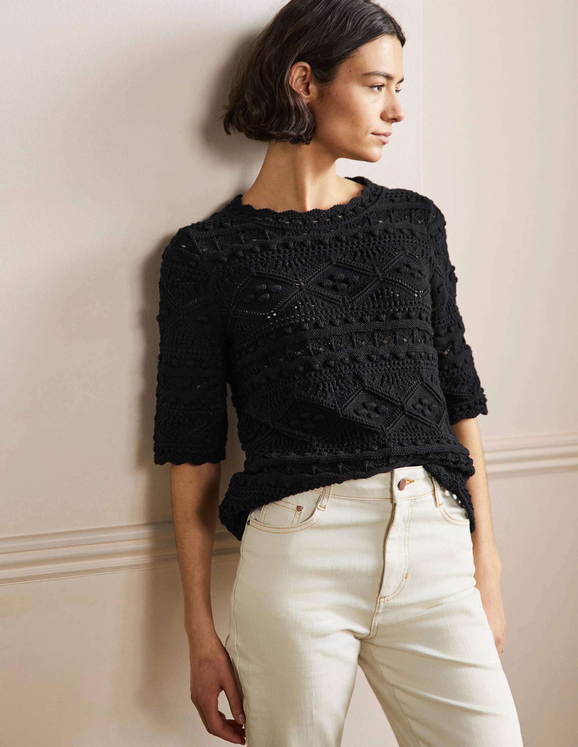 Claudia Textured Knitted Top-Black - Image 1