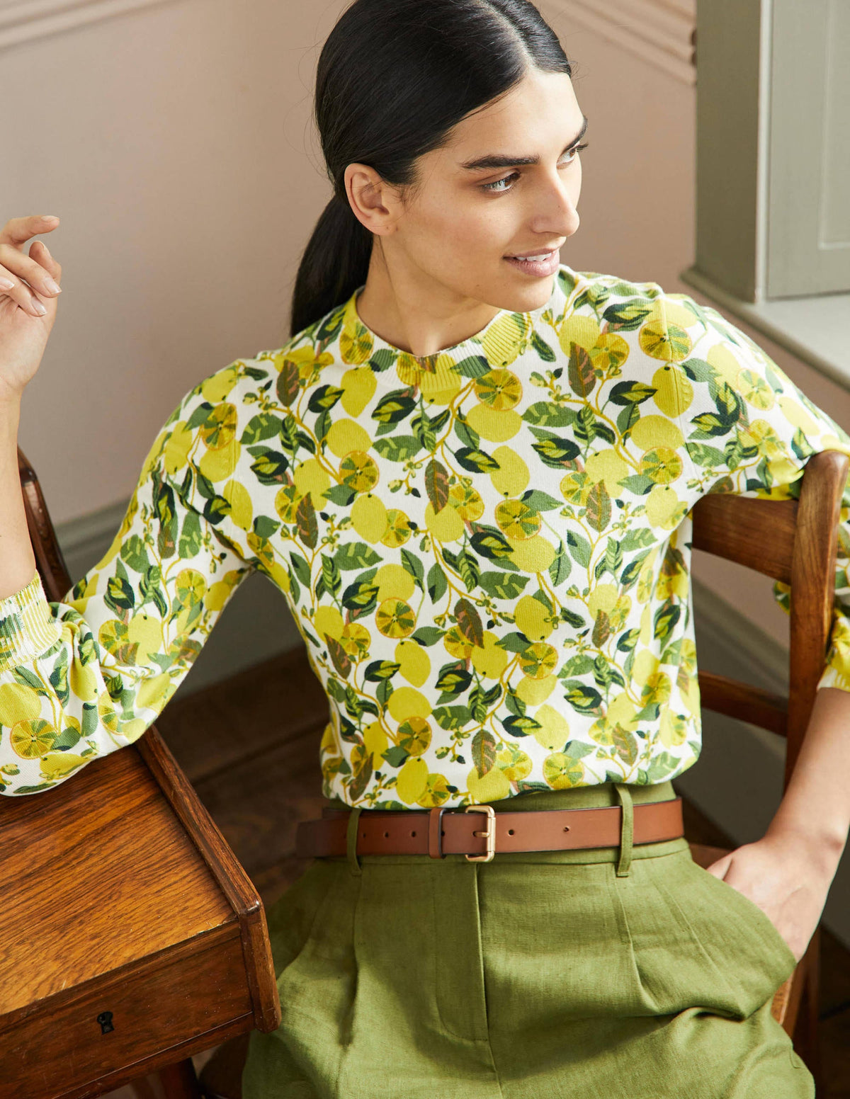 Pull imprimé en coton-Ivoire, citron grimpant-1
