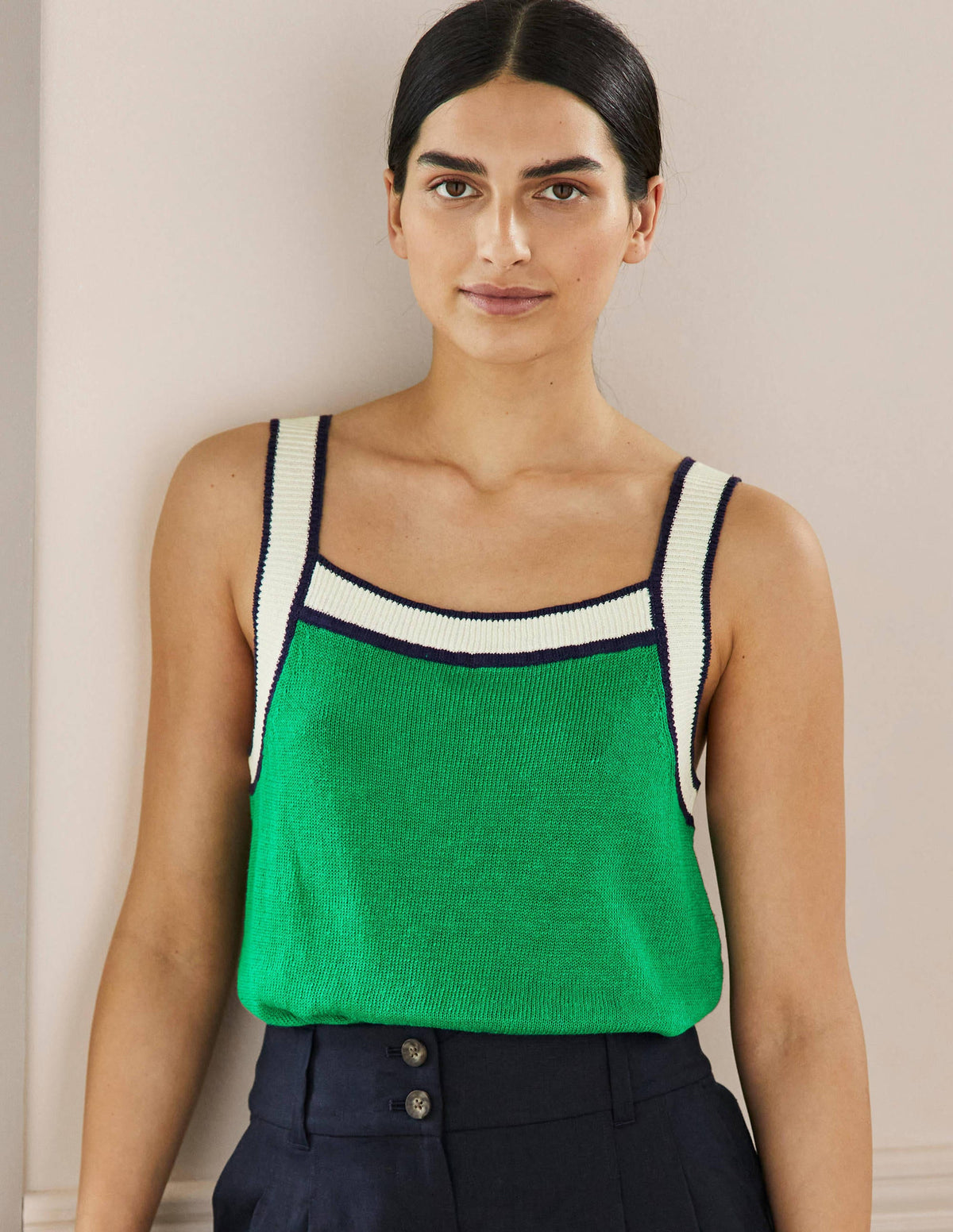 Square Neck Linen Vest-Highland Green-1