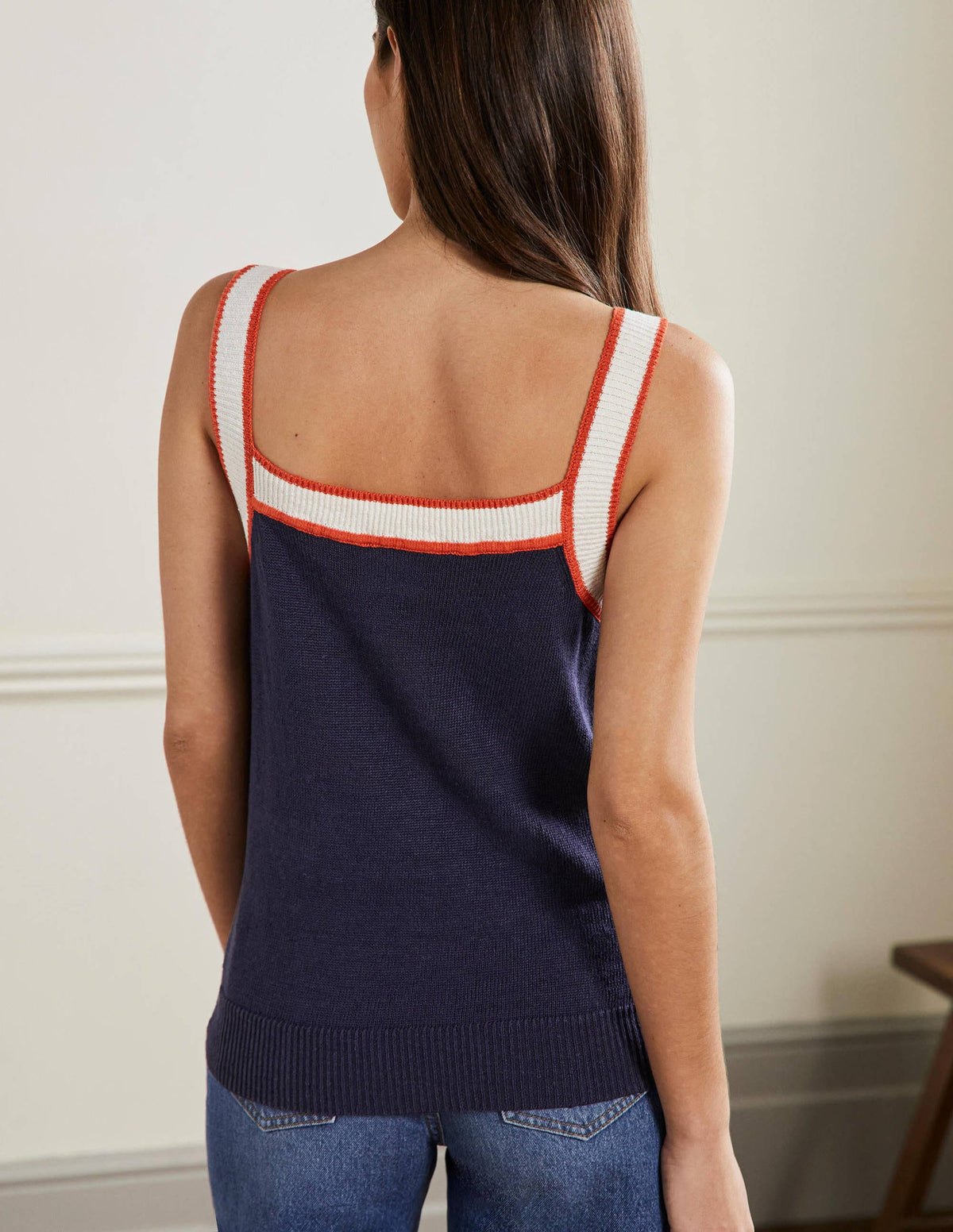 Square Neck Linen Vest-Navy - Image 3