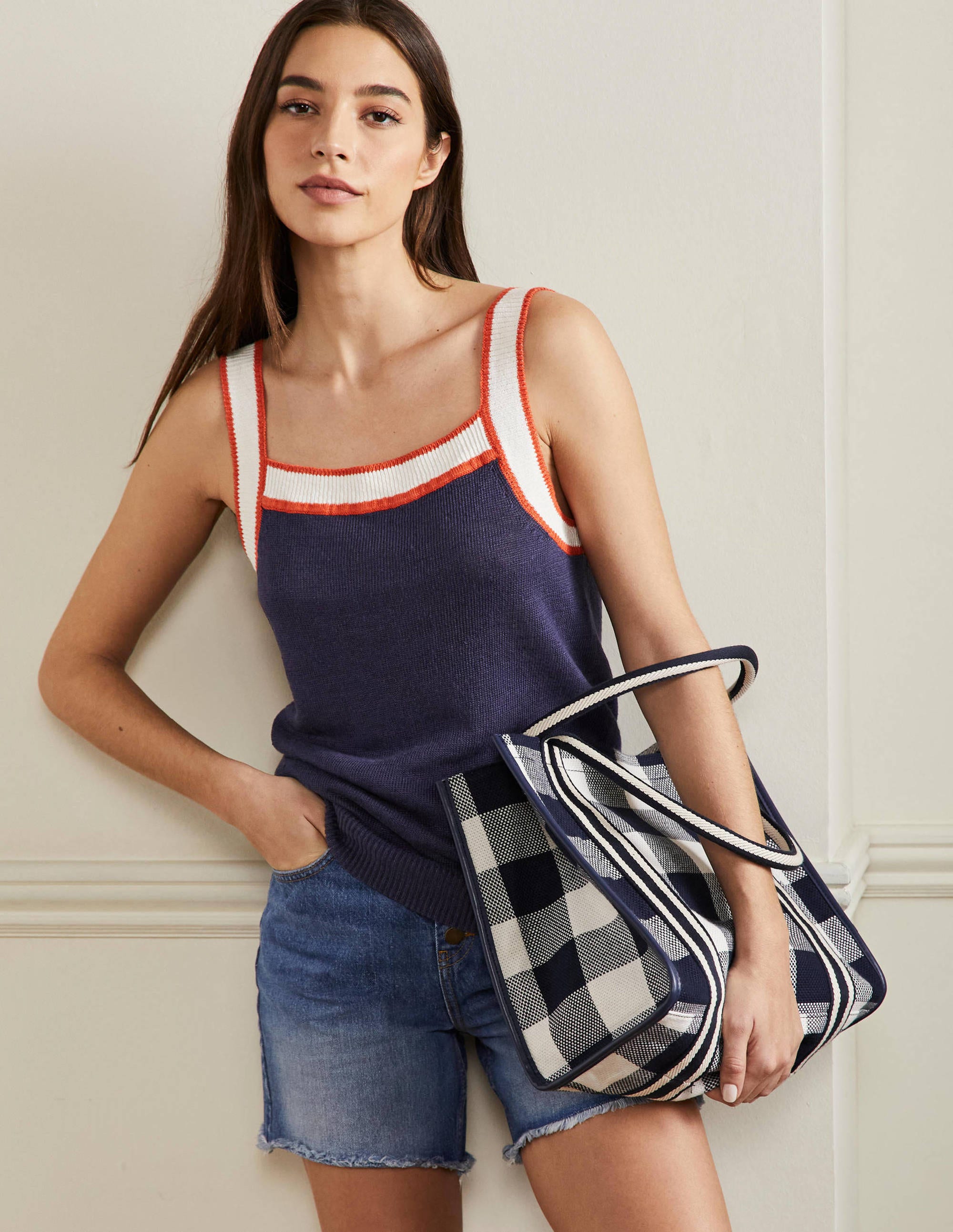 Square Neck Linen Vest-Navy - Image 4