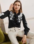 Blouson-Cardigan mit Stickerei-Schwarz