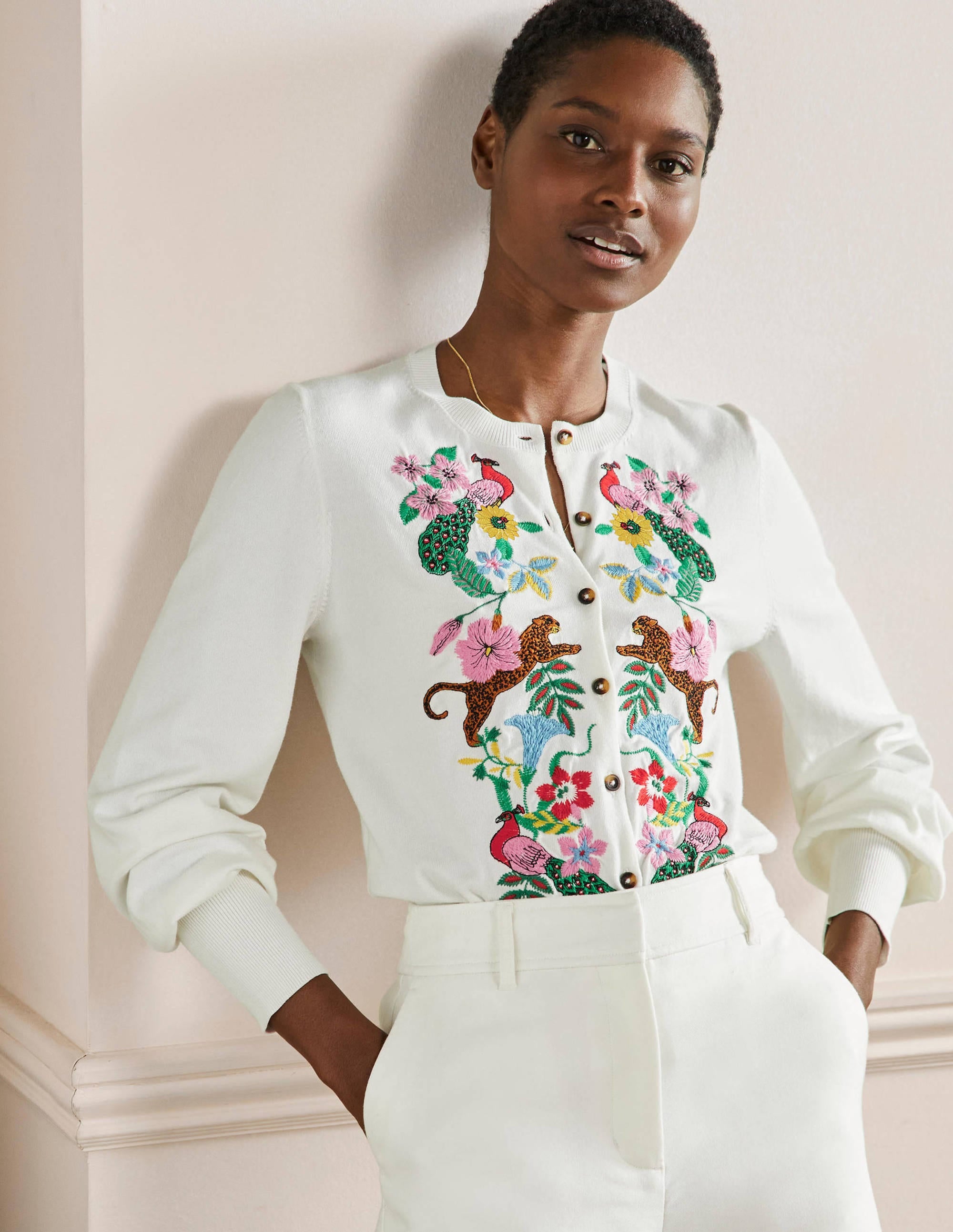 Gilet blousant brodé-Ivoire - Image 4
