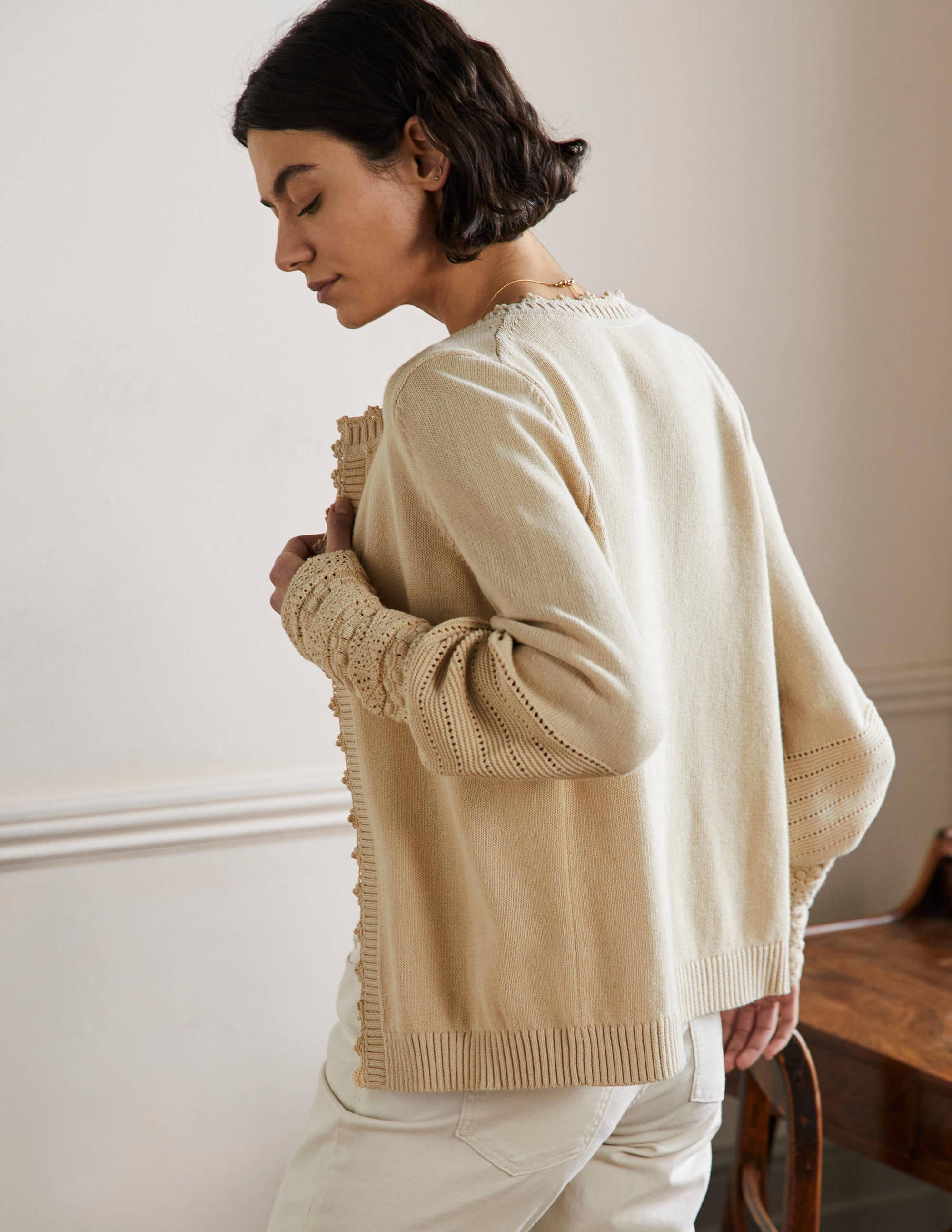 Strickcardigan mit Detail am Ärmel-Hellbeige - Image 3