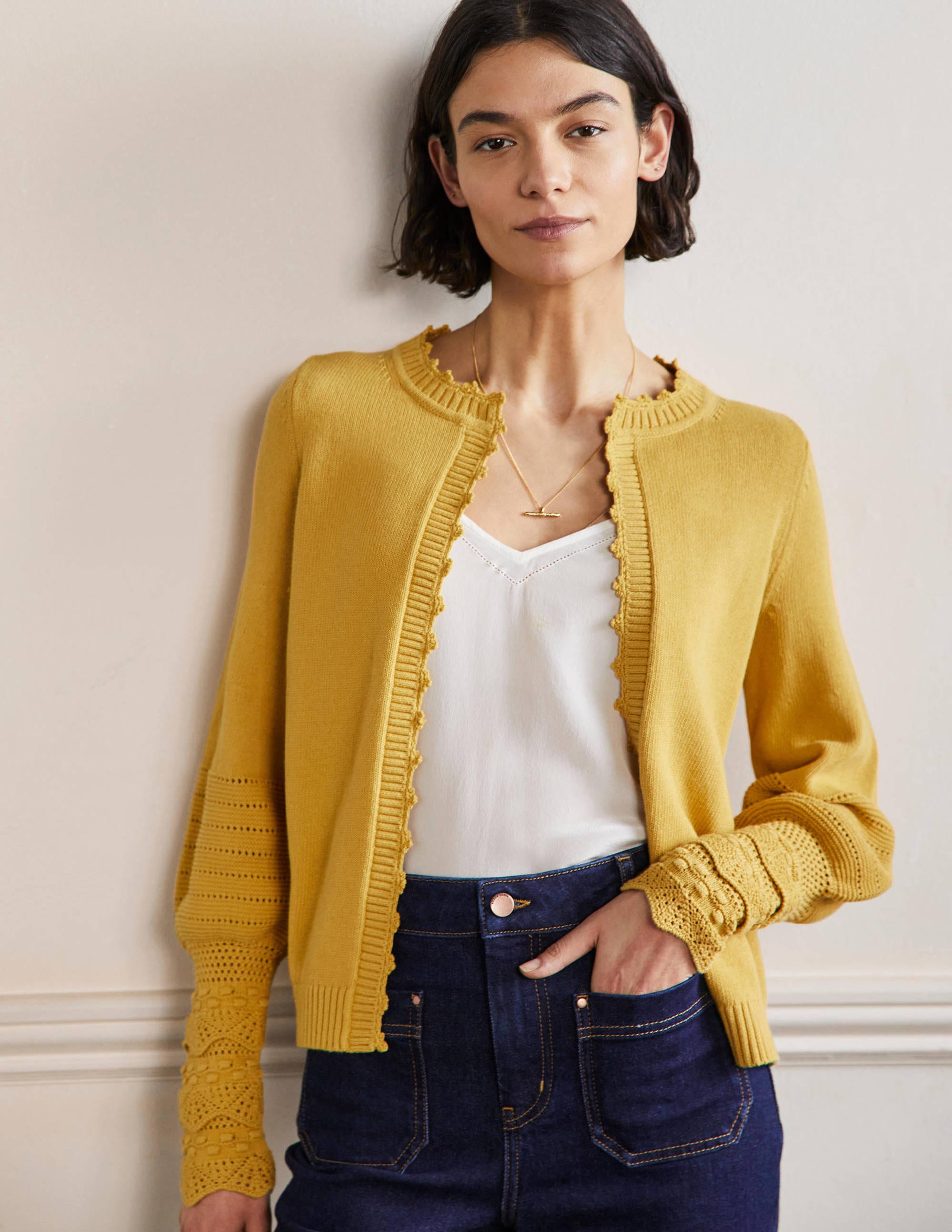 Gilet en maille à manches ornementées-Beurre - Image 1