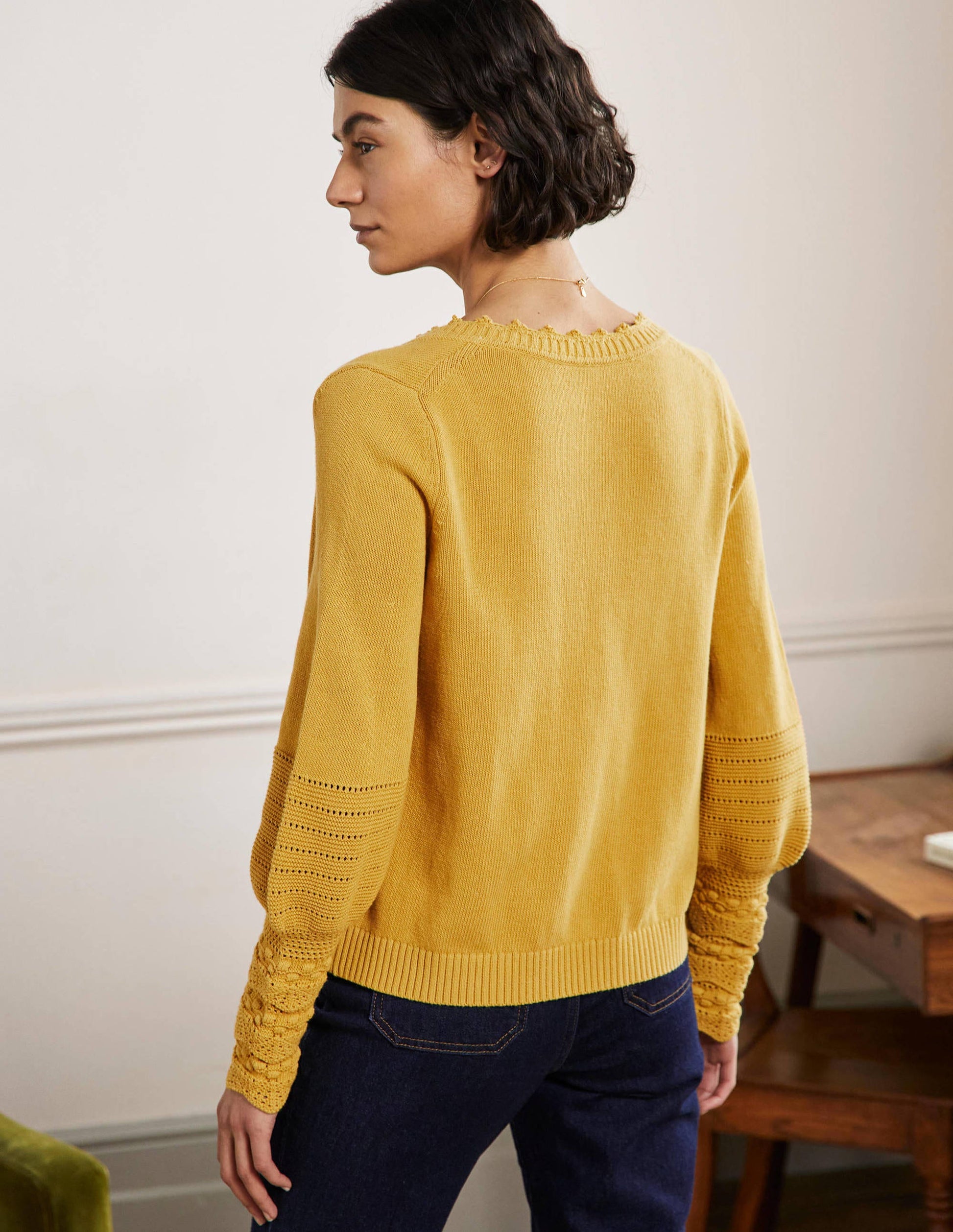 Gilet en maille à manches ornementées-Beurre-3