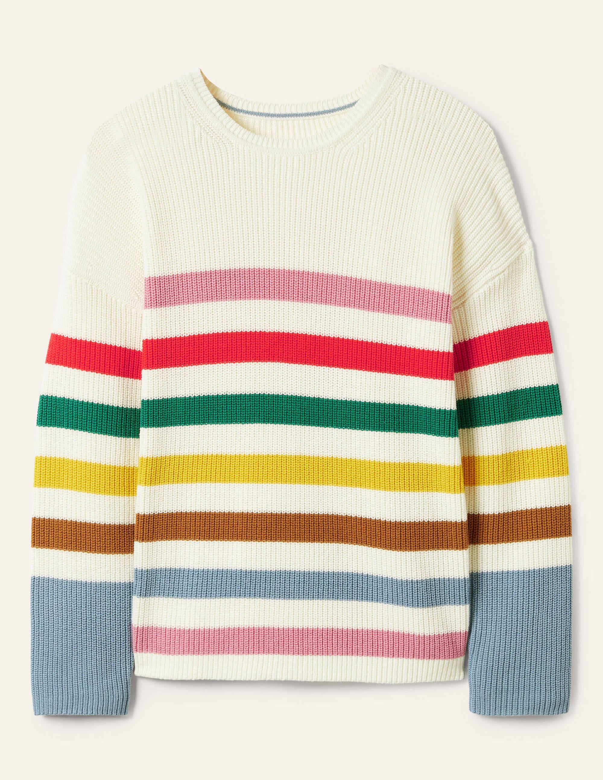Gestreifter Pullover mit weiten Ärmeln-Naturweiß, Regenbogenstreifen - Image 5