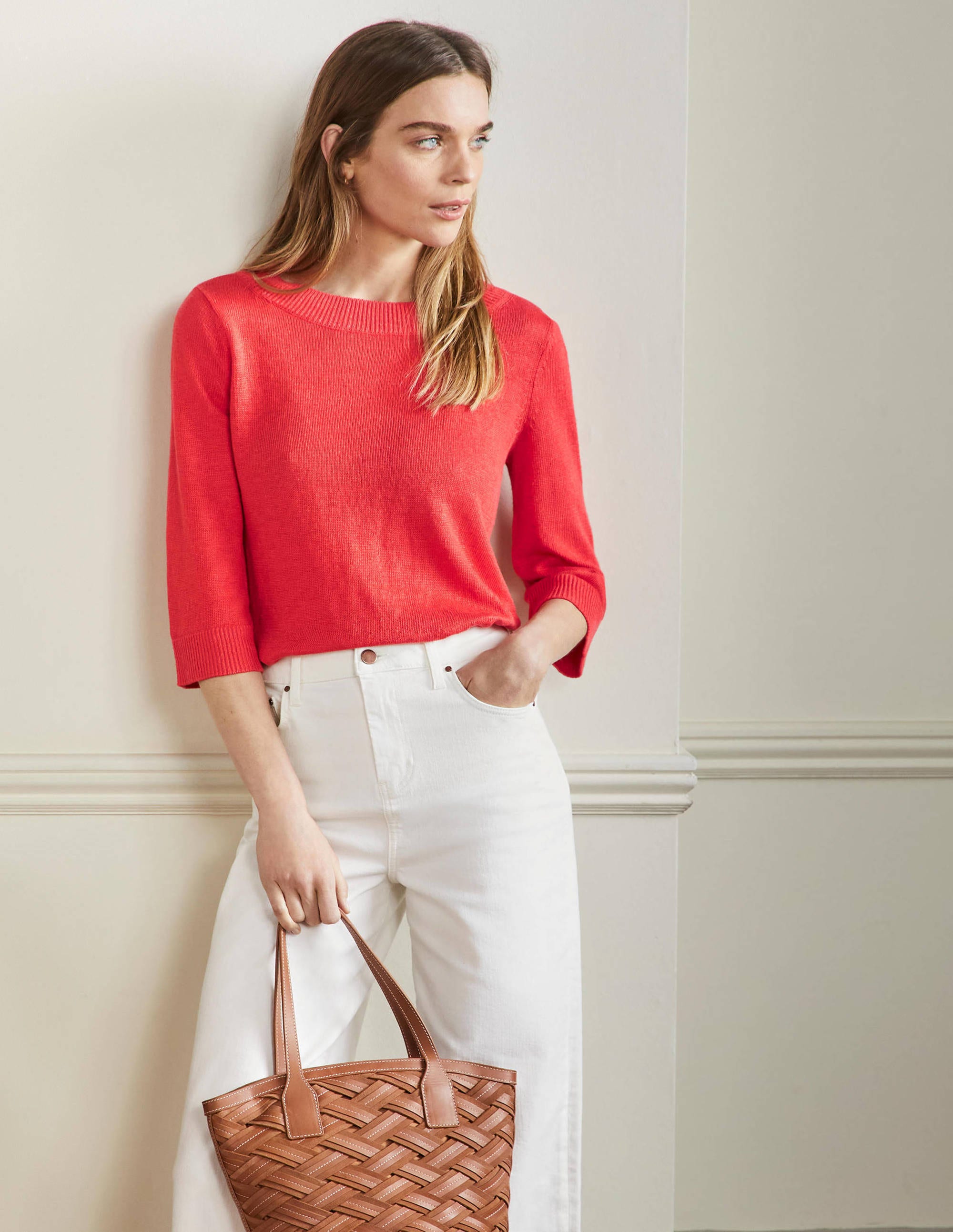 Relaxed Linen Jumper-Bright Poppy - Image 1