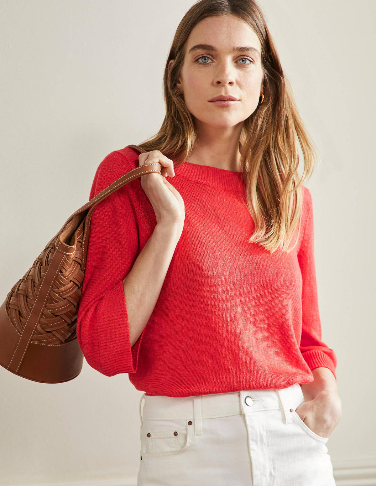 Relaxed Linen Jumper-Bright Poppy-4