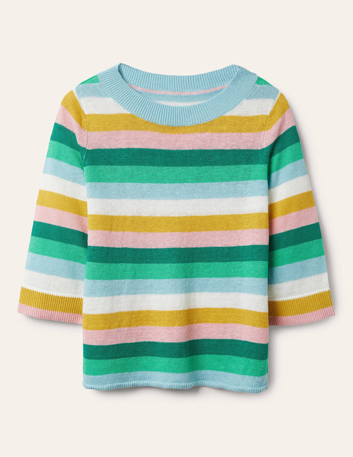 Oversize-Pullover aus Leinen-Waldgrün/Grün, Regenbogenstreifen-6