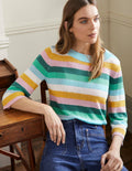 Oversize-Pullover aus Leinen-Waldgrün/Grün, Regenbogenstreifen