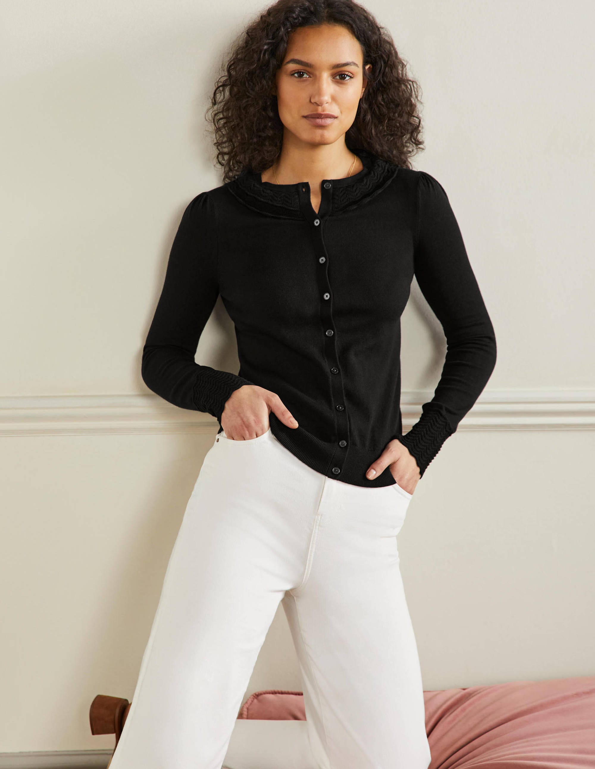 Collar Detail Cardigan-Black - Image 1