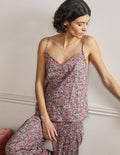 Caraco de pyjama col V-Motif Oriental Paradise bleu/ivoire