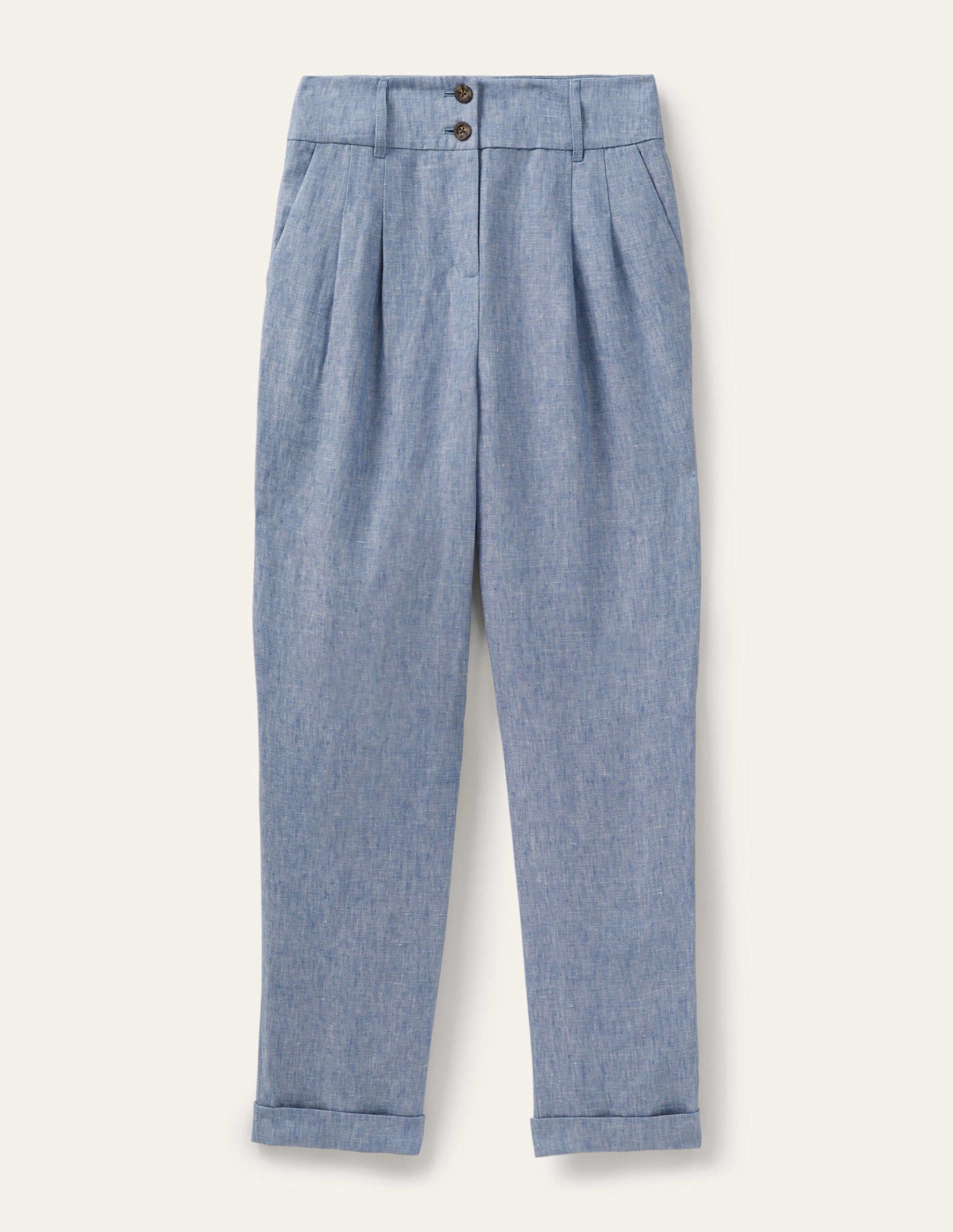 Leinenhose mit umgeschlagenen Bündchen-Graublau, Faux-Uni-6